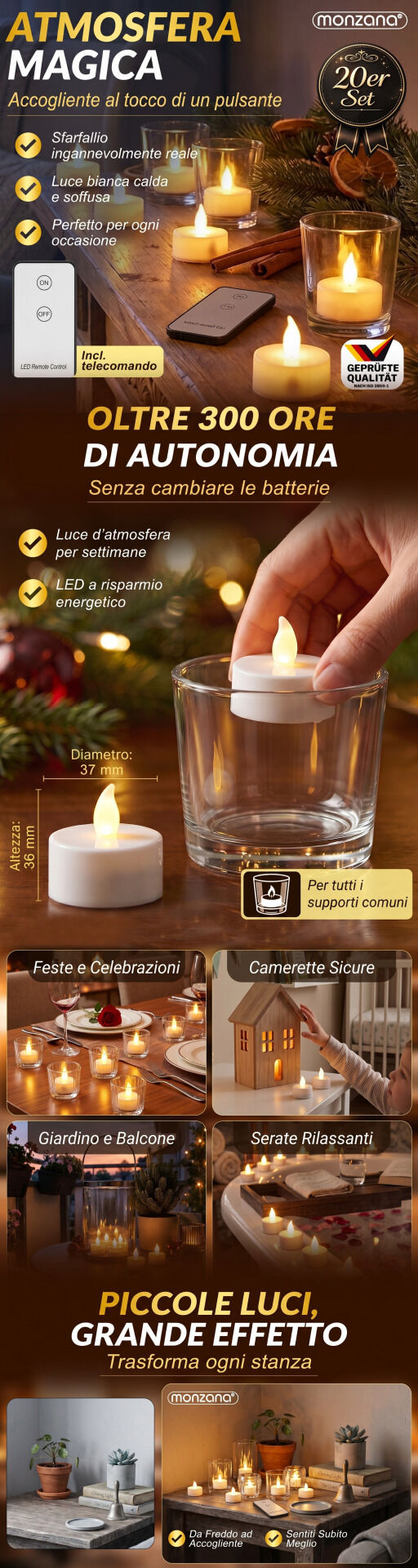 LED Teelichter 20er-Set Warmweiß Fernbedienung