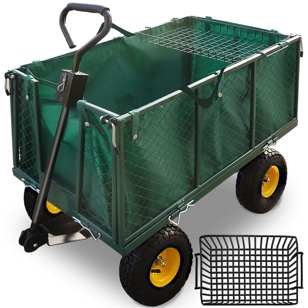 Transportwagen 550 kg Grün 110x75x52cm mit 4 Luftreifen + Plane