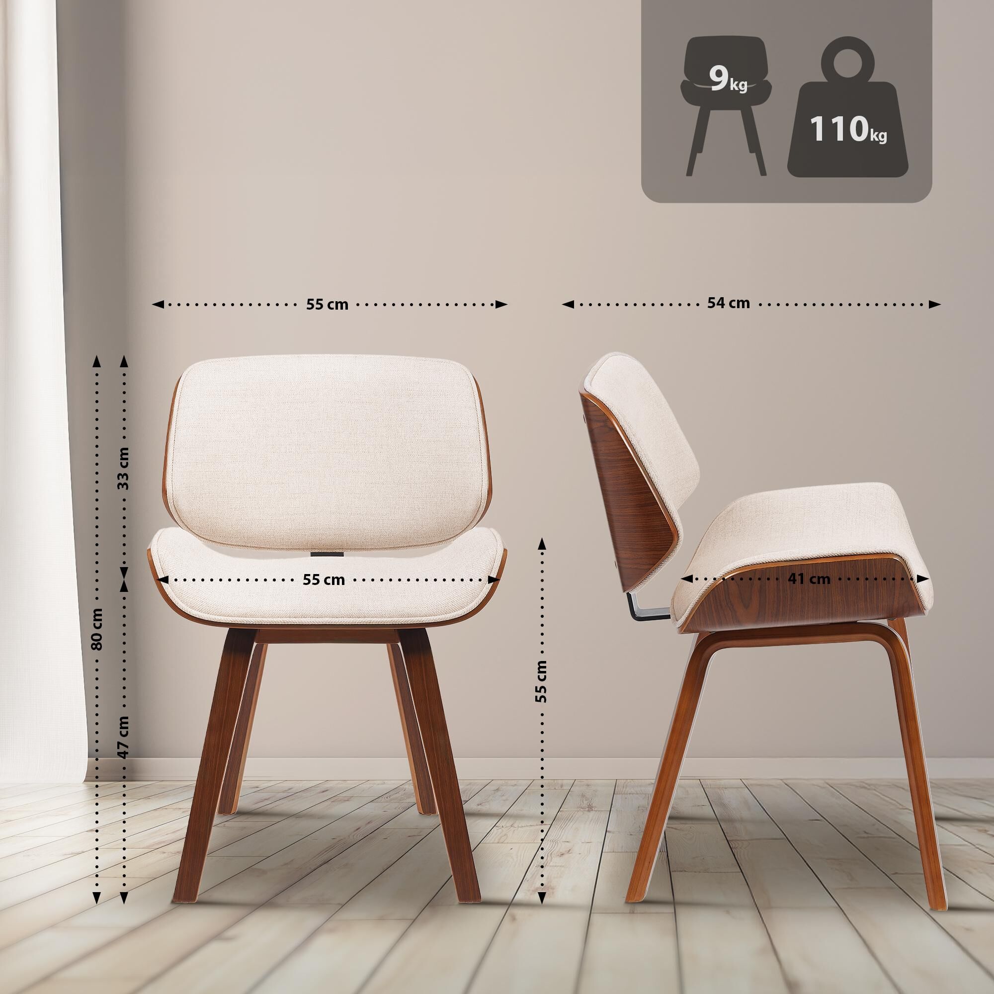 Besucherstuhl Beverley Stoff, walnuss/creme