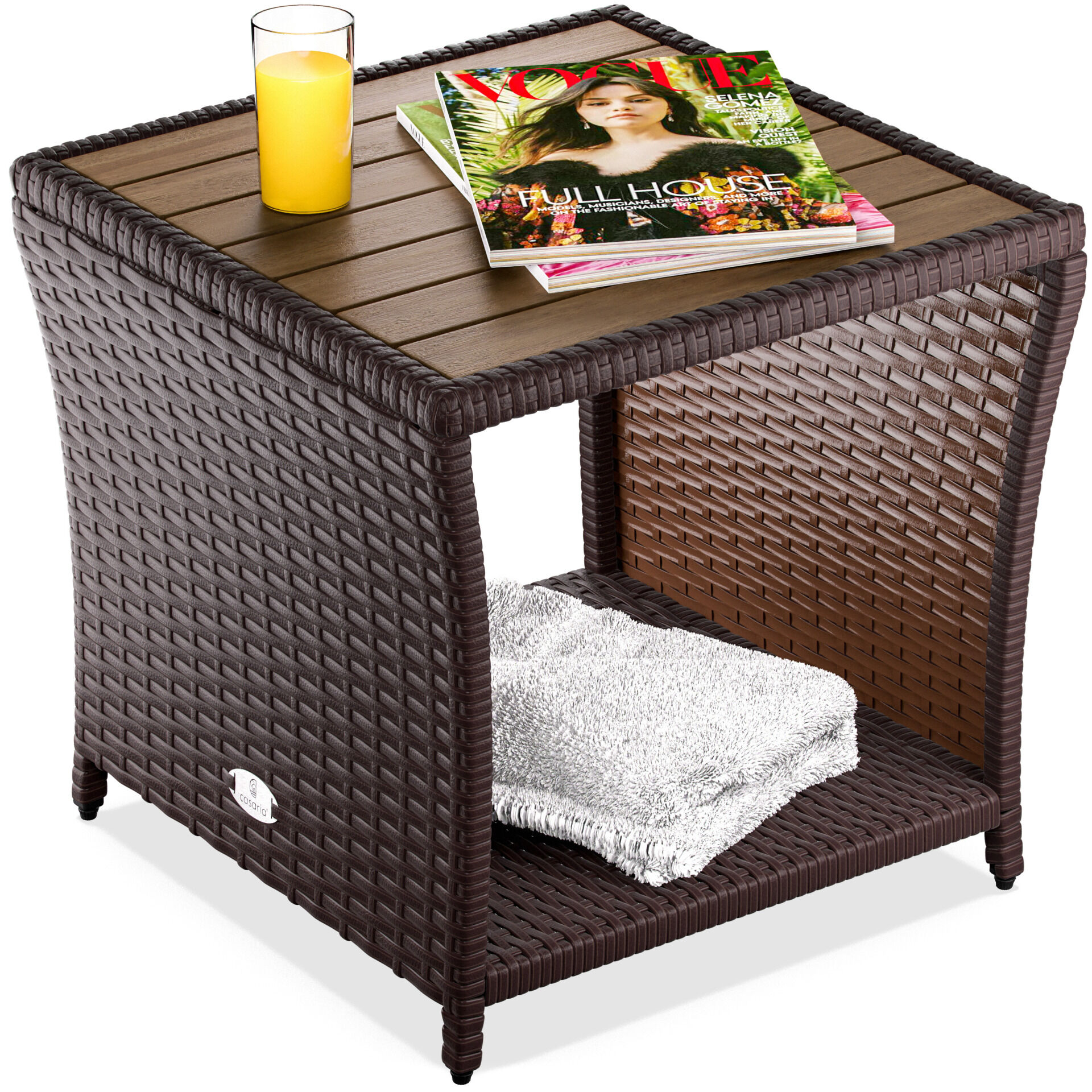 Polyrattan Beistelltisch Braun 40x45x45cm Akazienholz