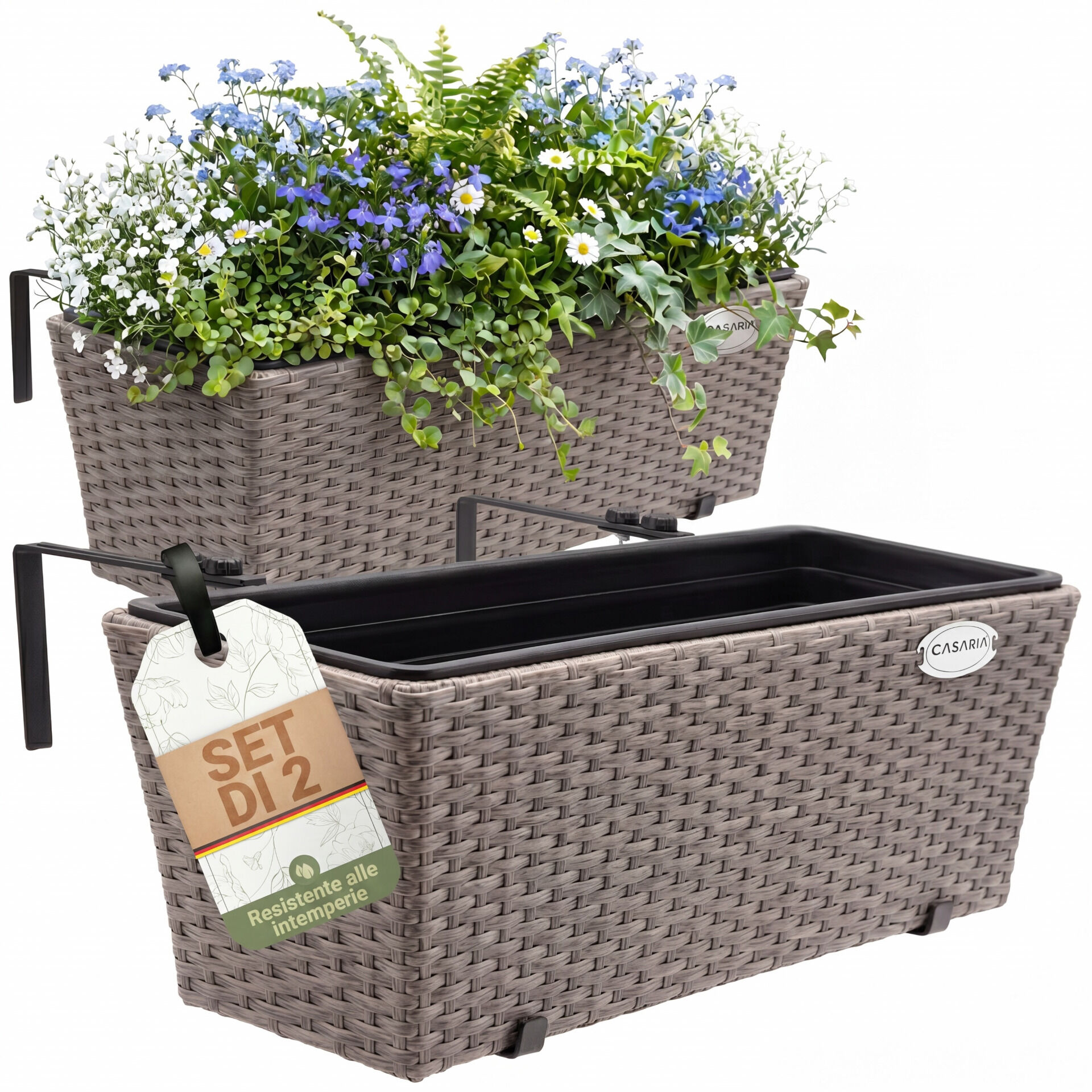 Polyrattan Blumenkasten 2er-Set Creme