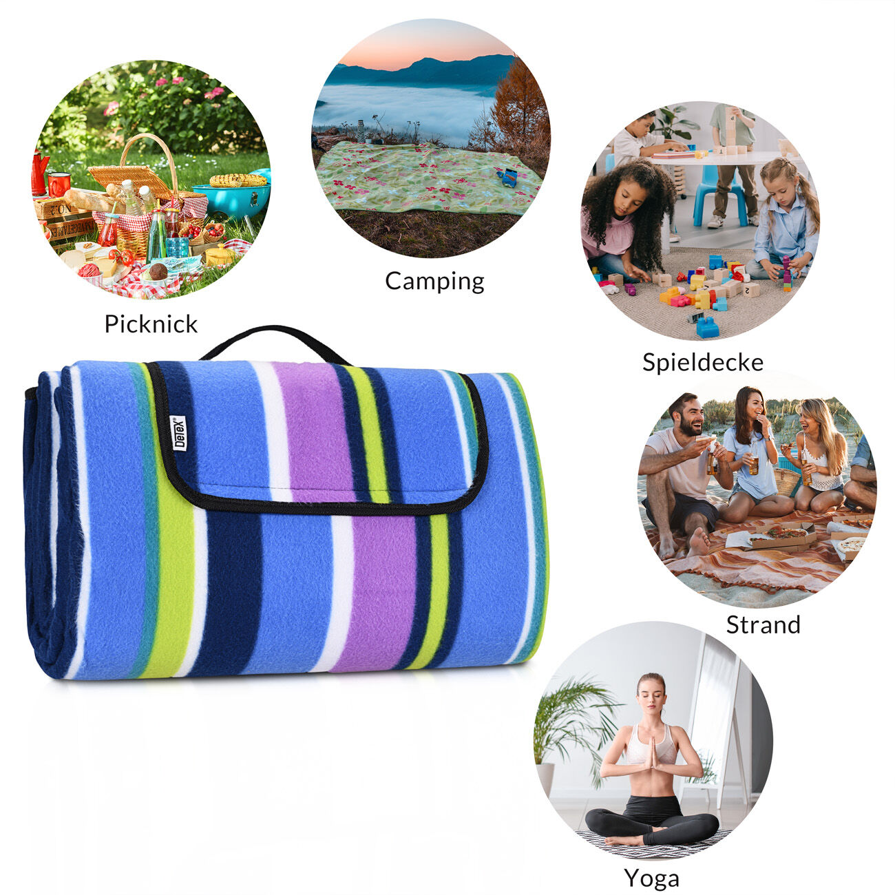 Picknickdecke Streifen 2x2m