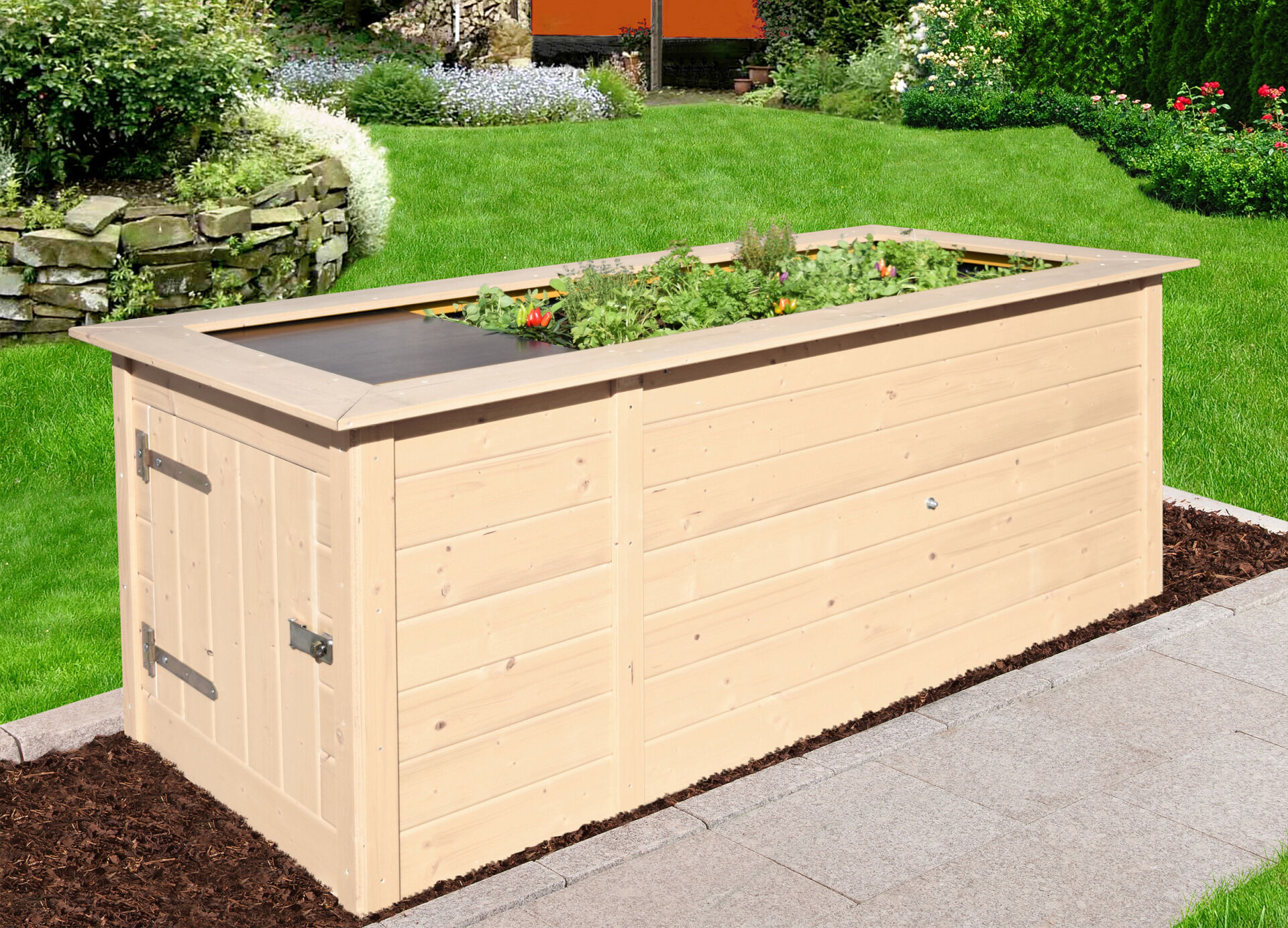 weka Profi-Hochbeet 669, natur, 21 mm, mit Ablagefläche und Abstellraum