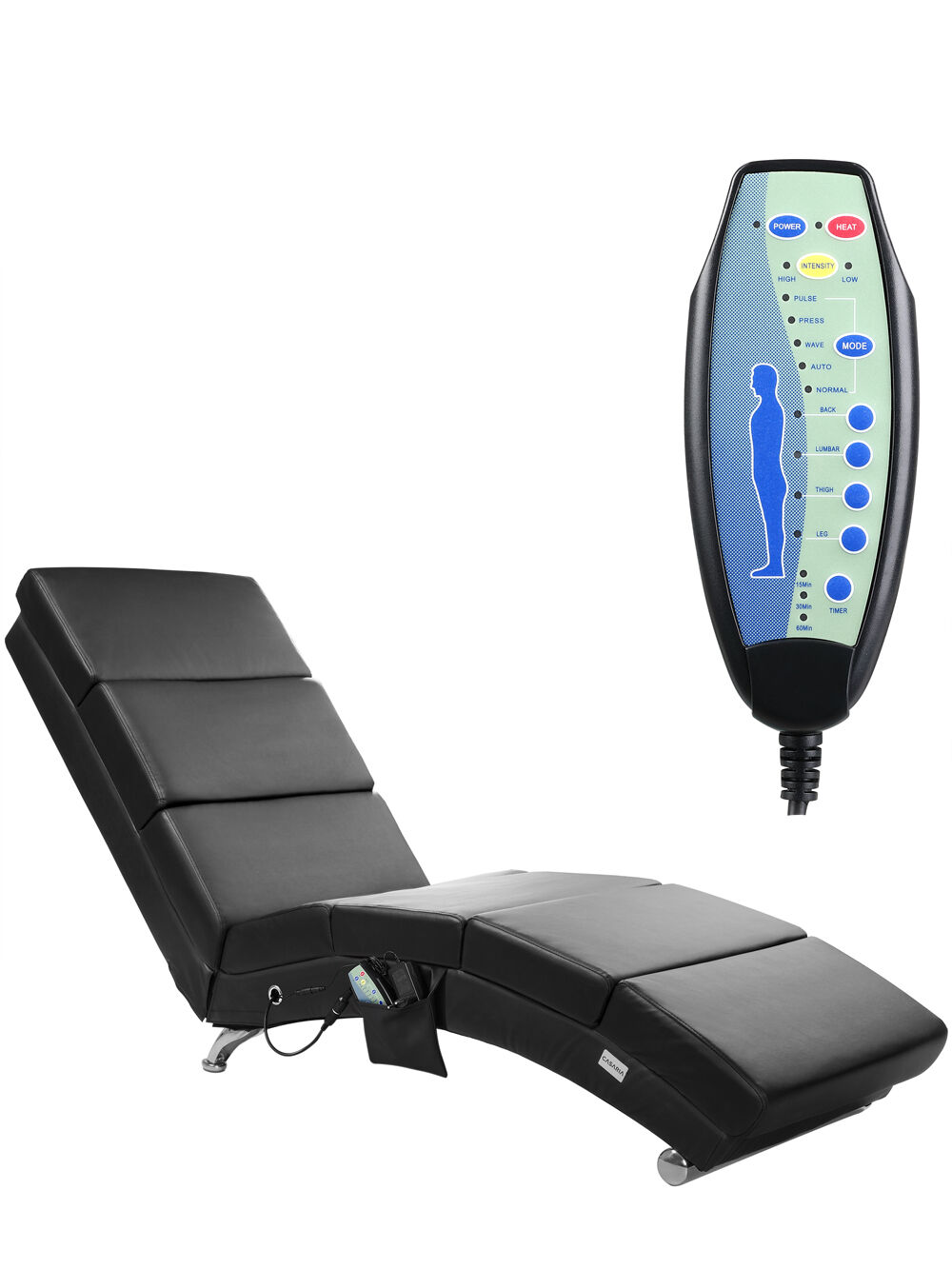 Relaxliege London Schwarz mit Massage- + Heizfunktion