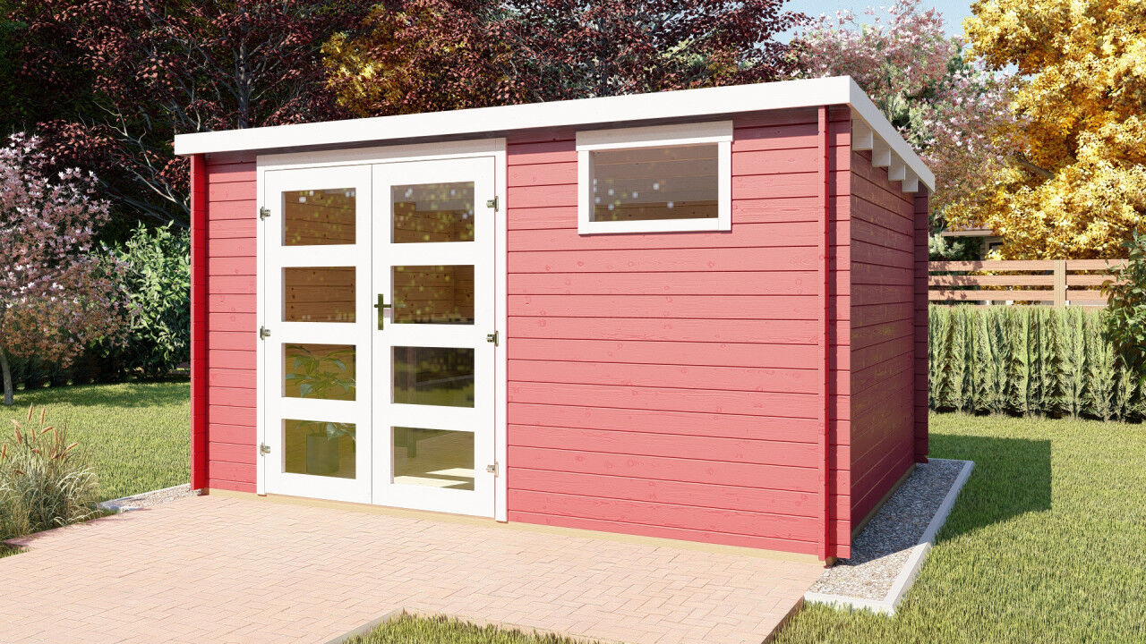 Gartenhaus Flachdach Funny 6 aus Holz mit Doppeltür – robustes Blockbohlenhaus