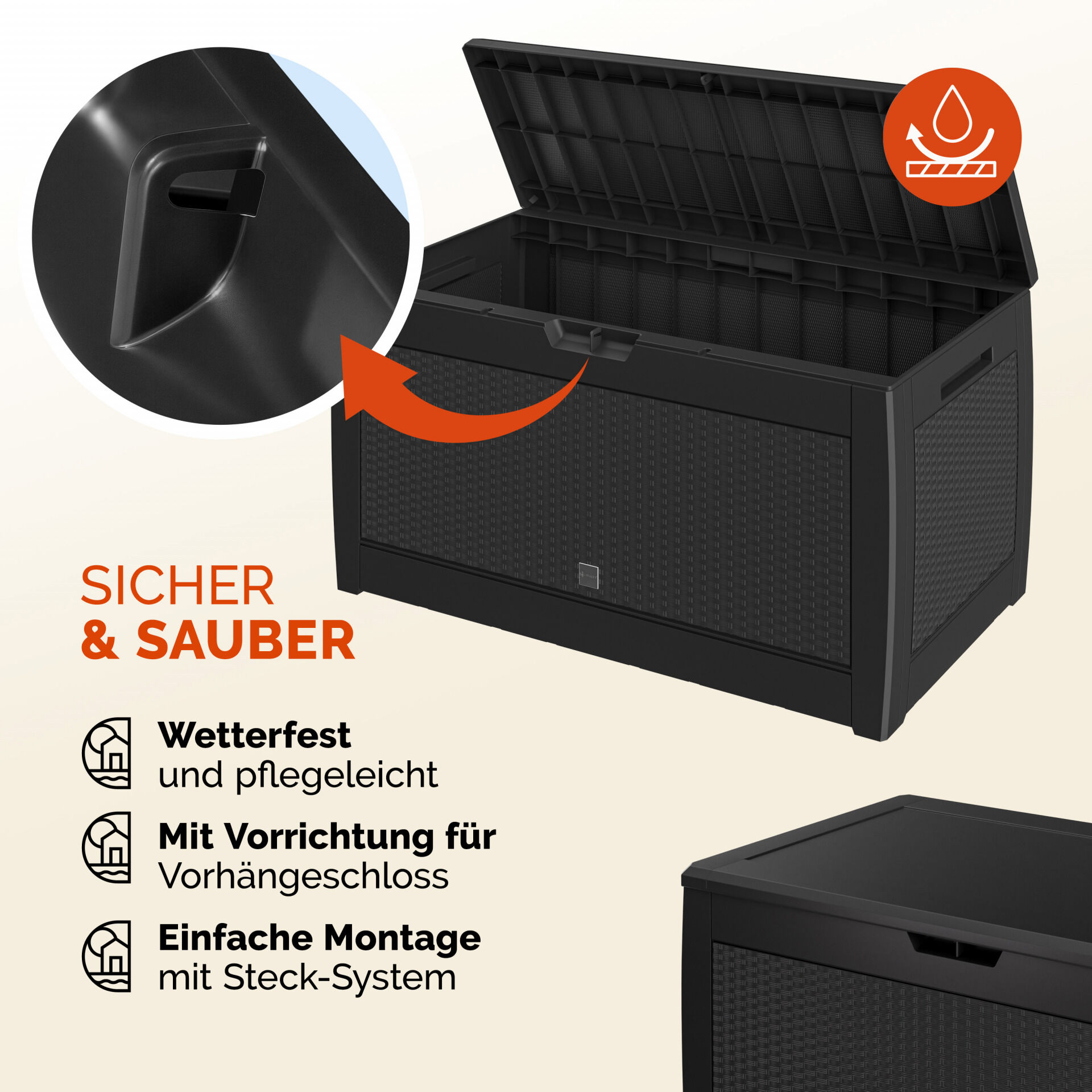 Gartenbox Rato 310L Anthrazit Rattan Optik wasserdicht