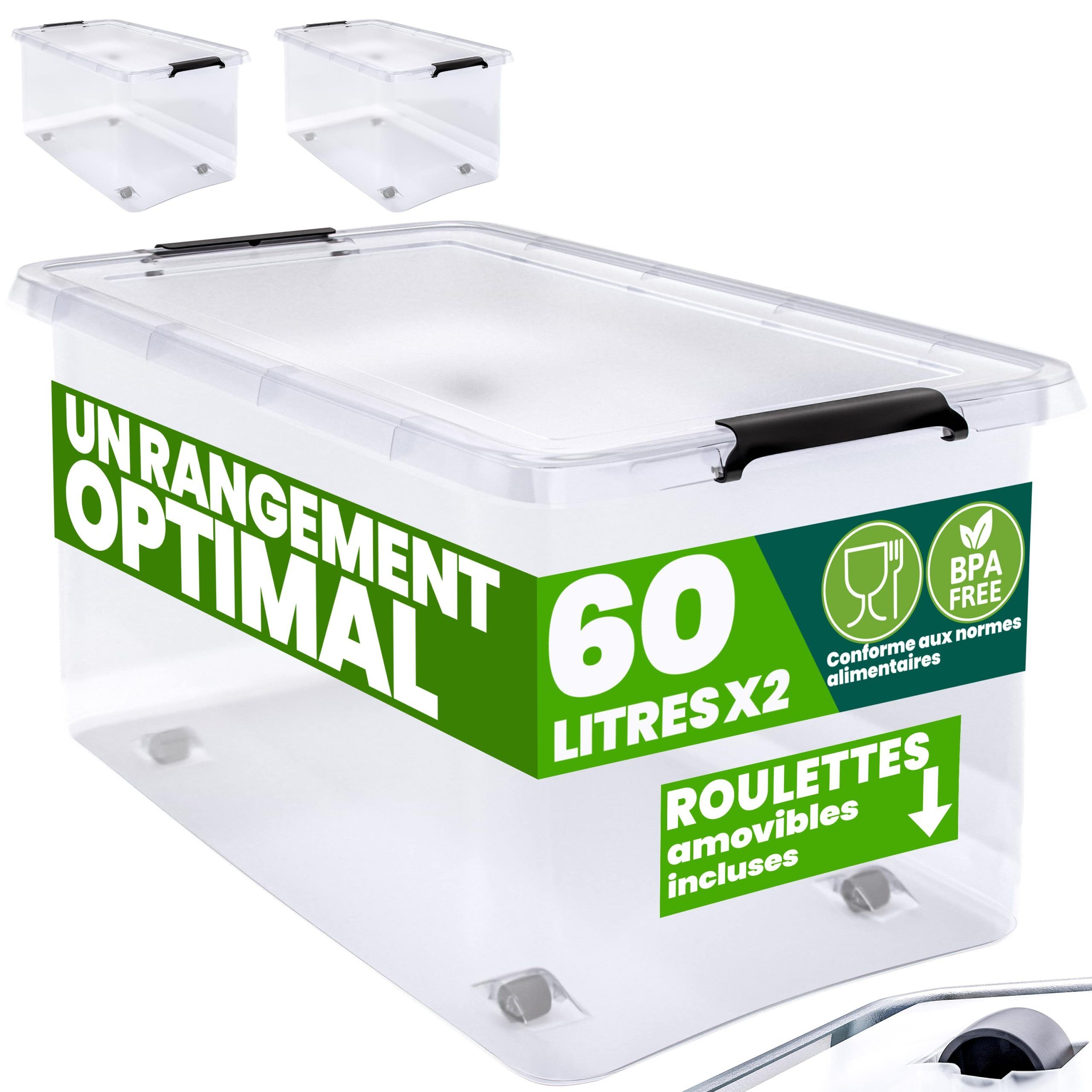 Aufbewahrungsbox 2er-Set Transparent 60x40x35cm 60L stapelbar