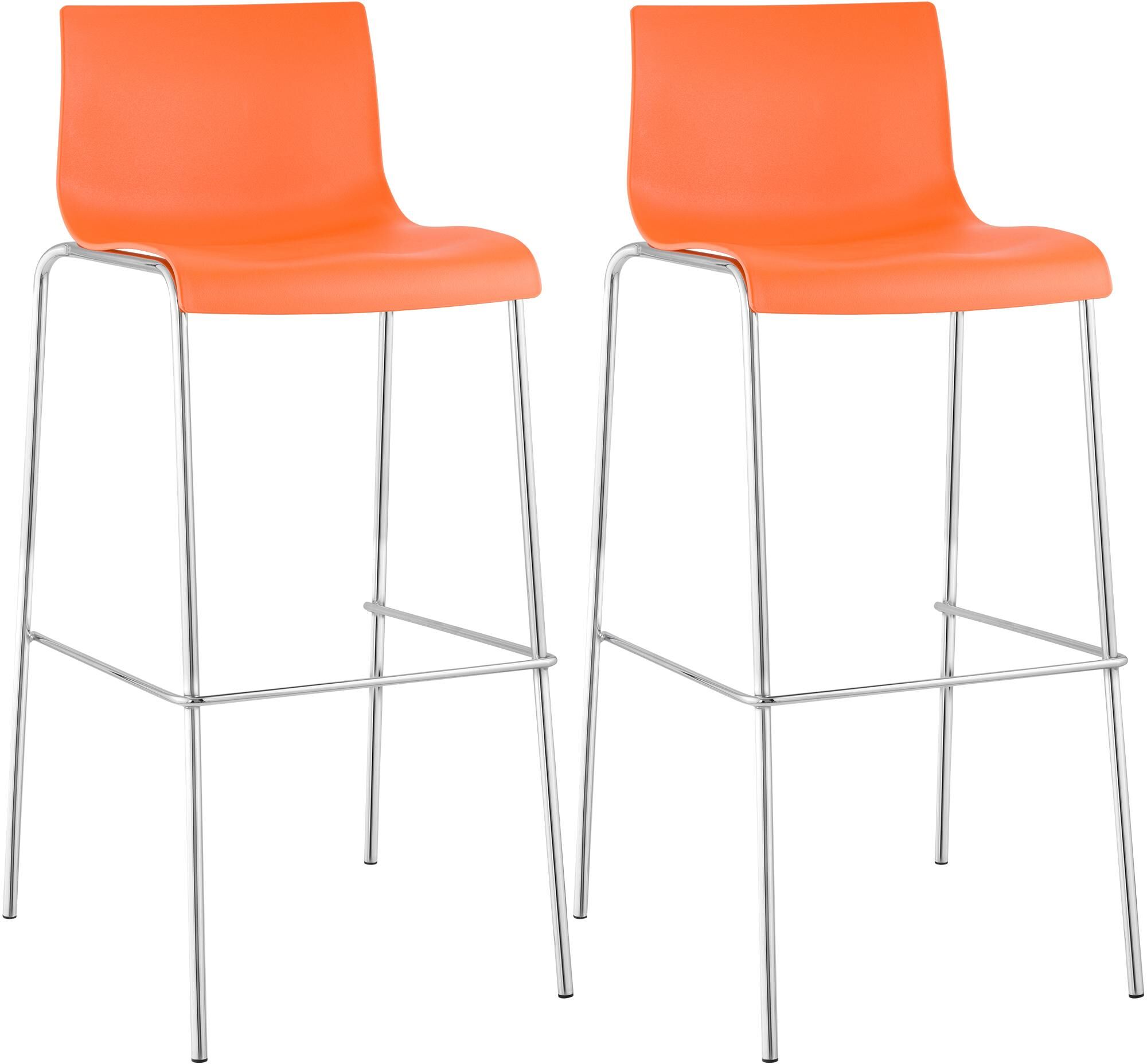 2er Set Barhocker Hoover Kunststoff 4-Fuß Gestell chrom, orange