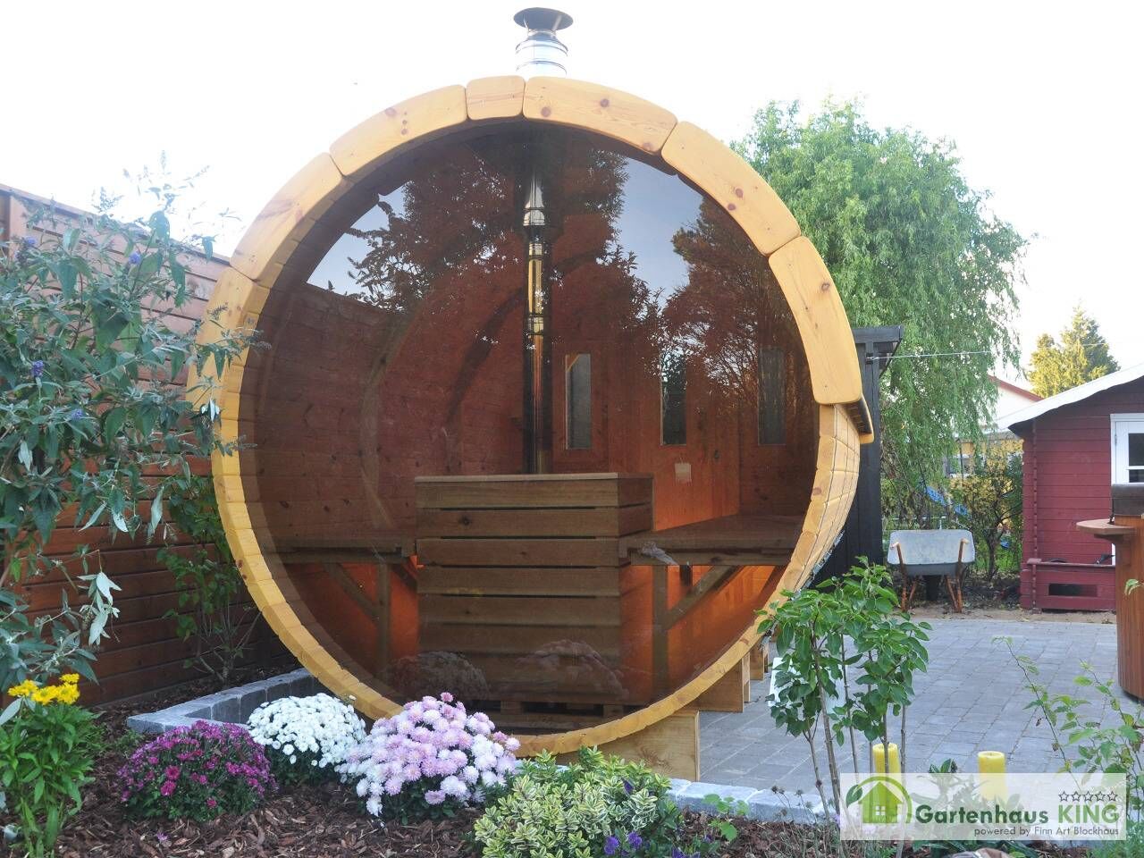 Finn Art Fass-Sauna Premium 400 Rückseite komplett aus Glas