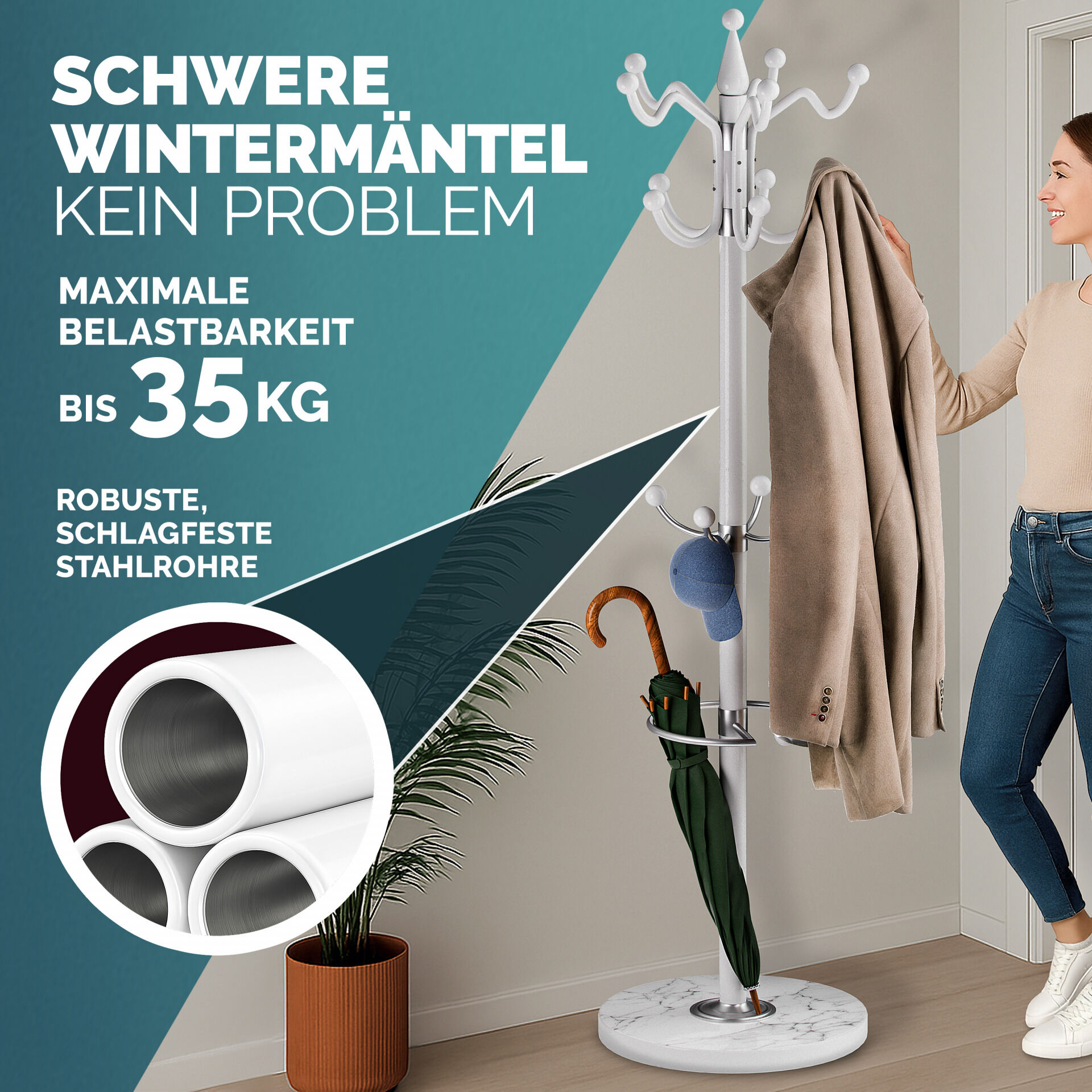 Kleiderständer Weiß 173cm geschwungen