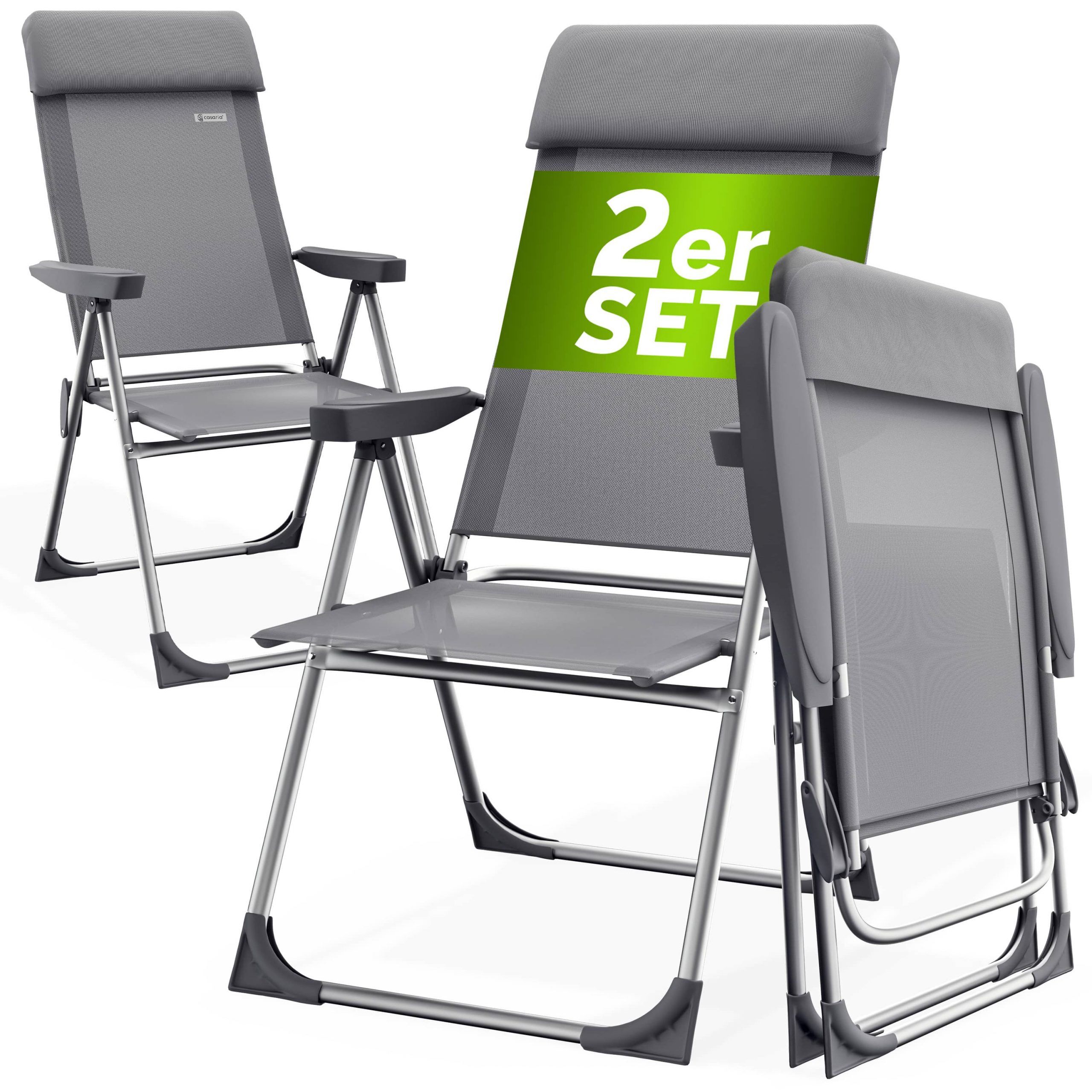 Gartenstuhl 2er-Set Grau Alu klappbar