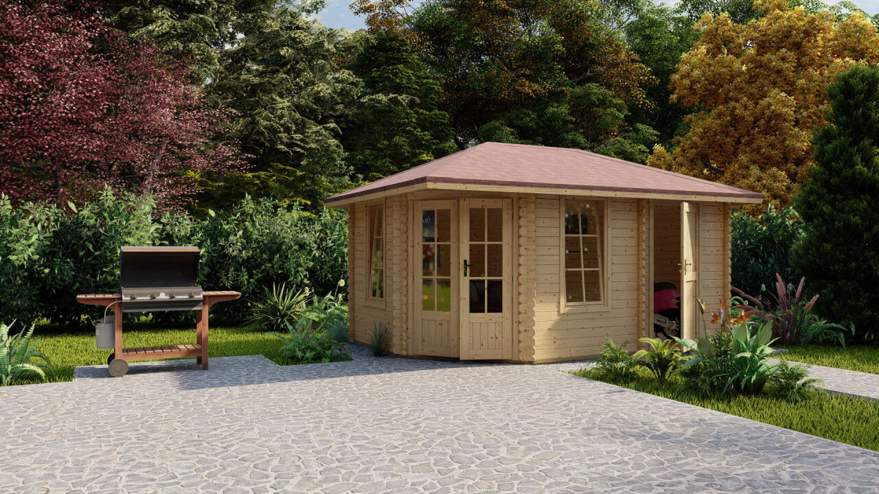 5 Eck Gartenhaus Norwegen 9 mit Überdachung
