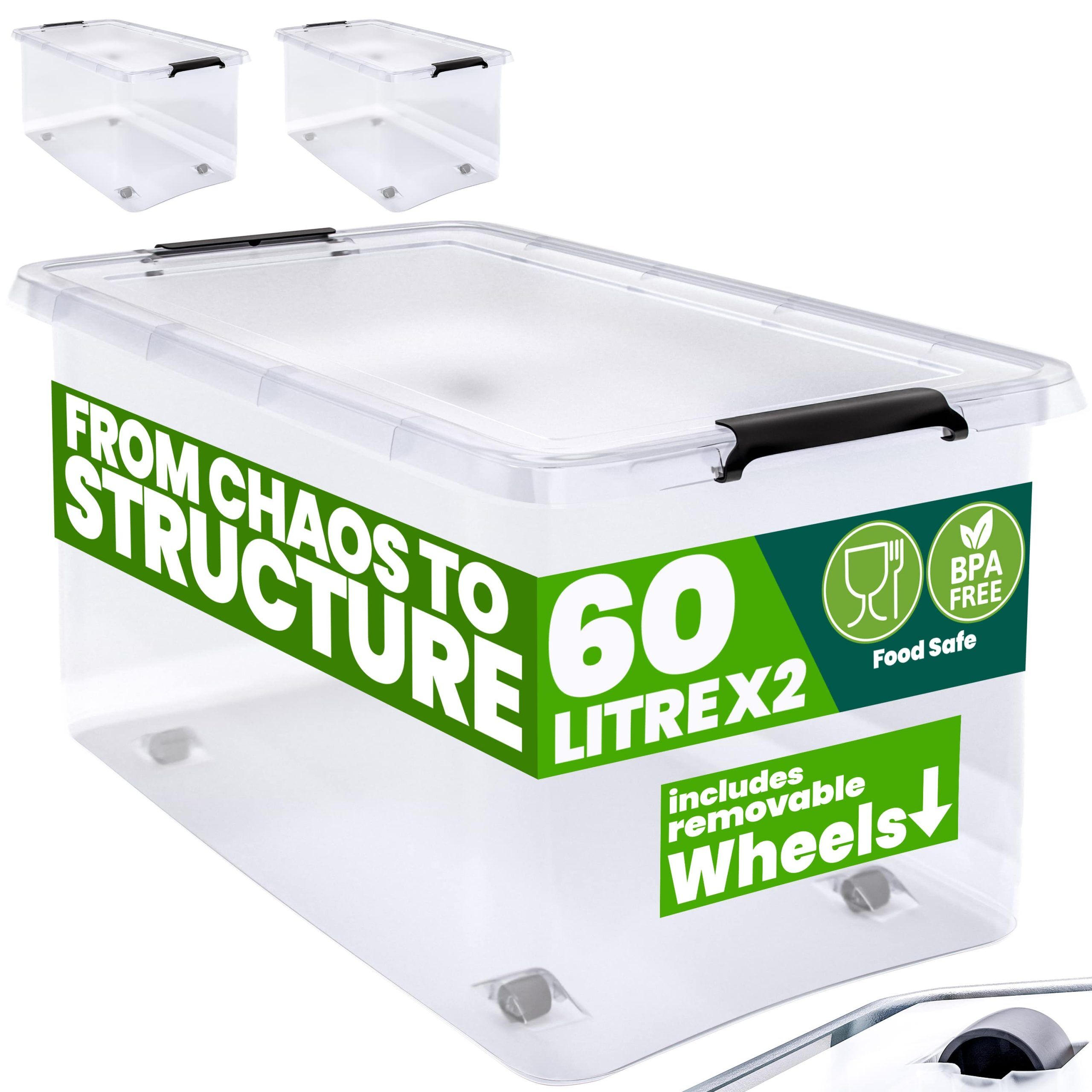 Aufbewahrungsbox 2er-Set Transparent 60x40x35cm 60L stapelbar