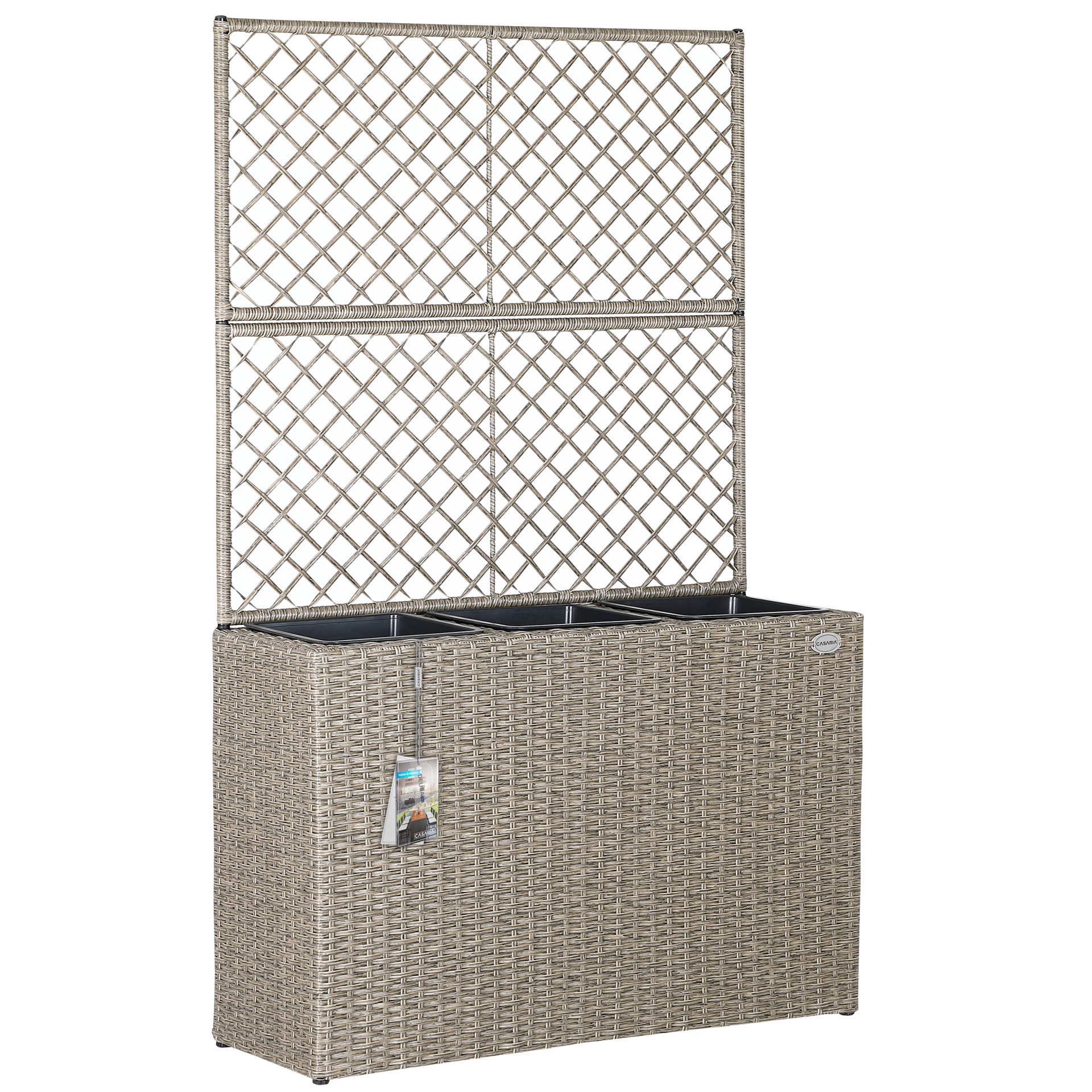 Polyrattan Blumenkasten mit Rankgitter Creme