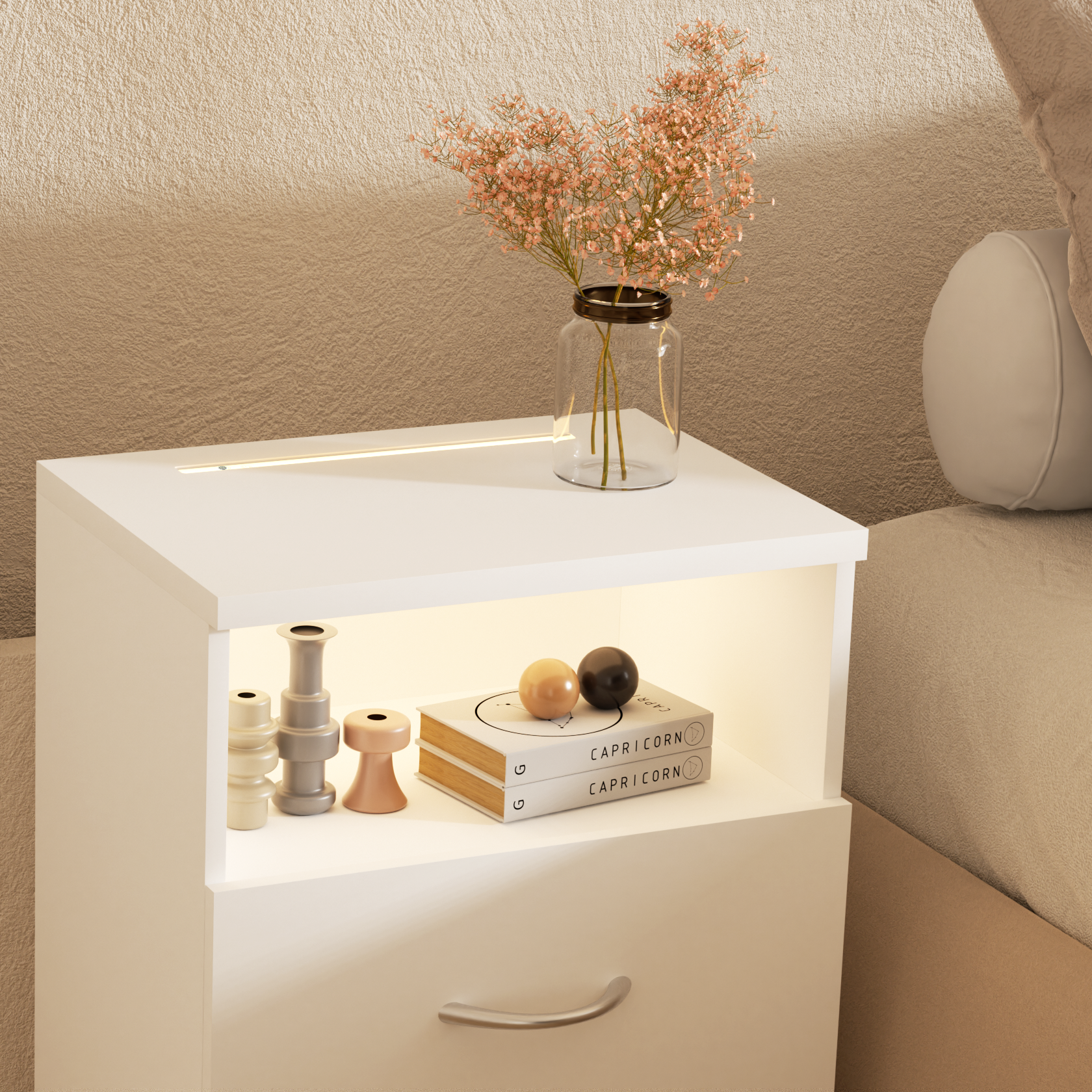 Nachttisch Jamie 2er-Set Weiß 55x40x28cm