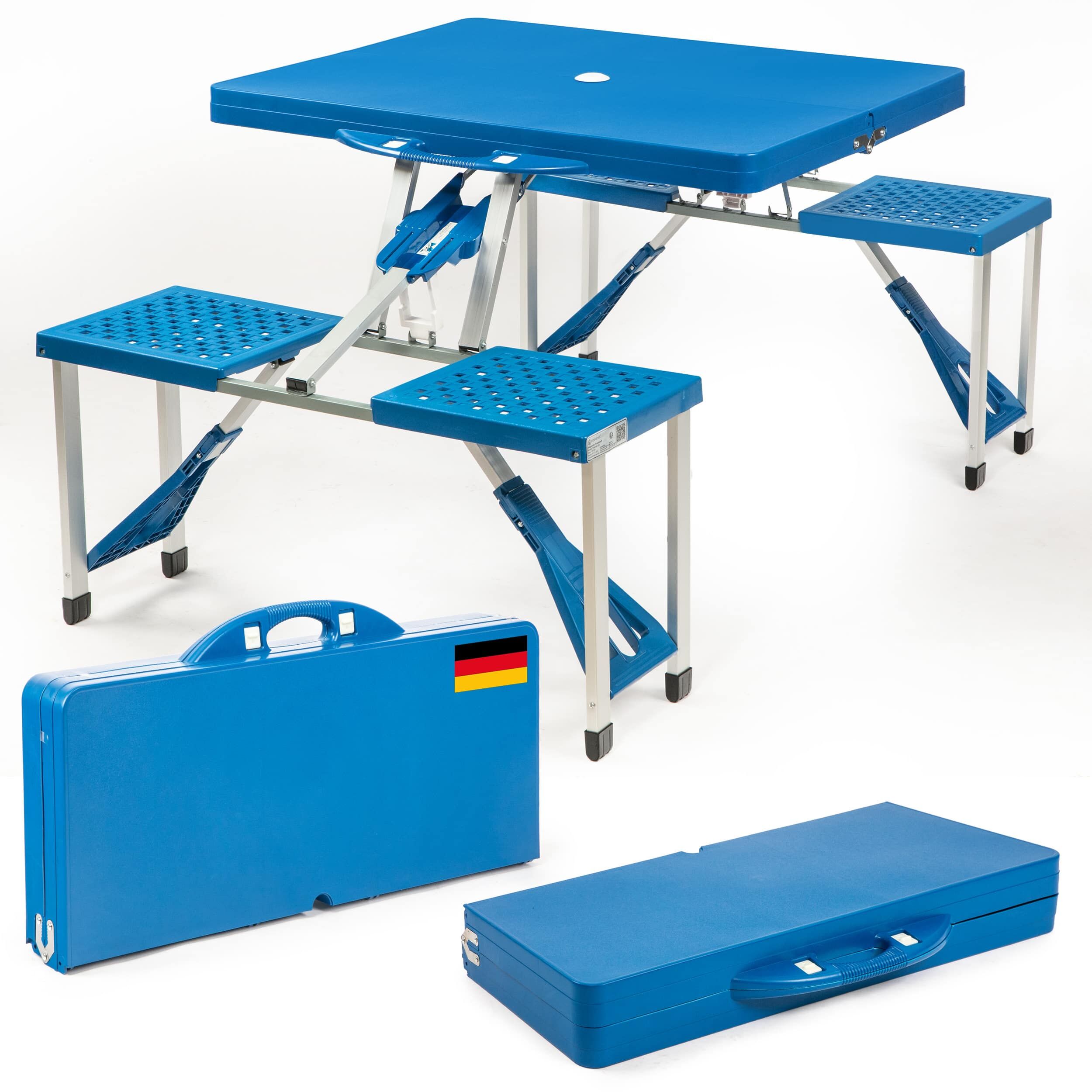 Campingtisch Blau Alu für 4 Personen klappbar