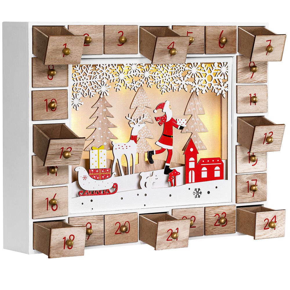 Adventskalender Weihnachtsmann Holz beleuchtet LED
