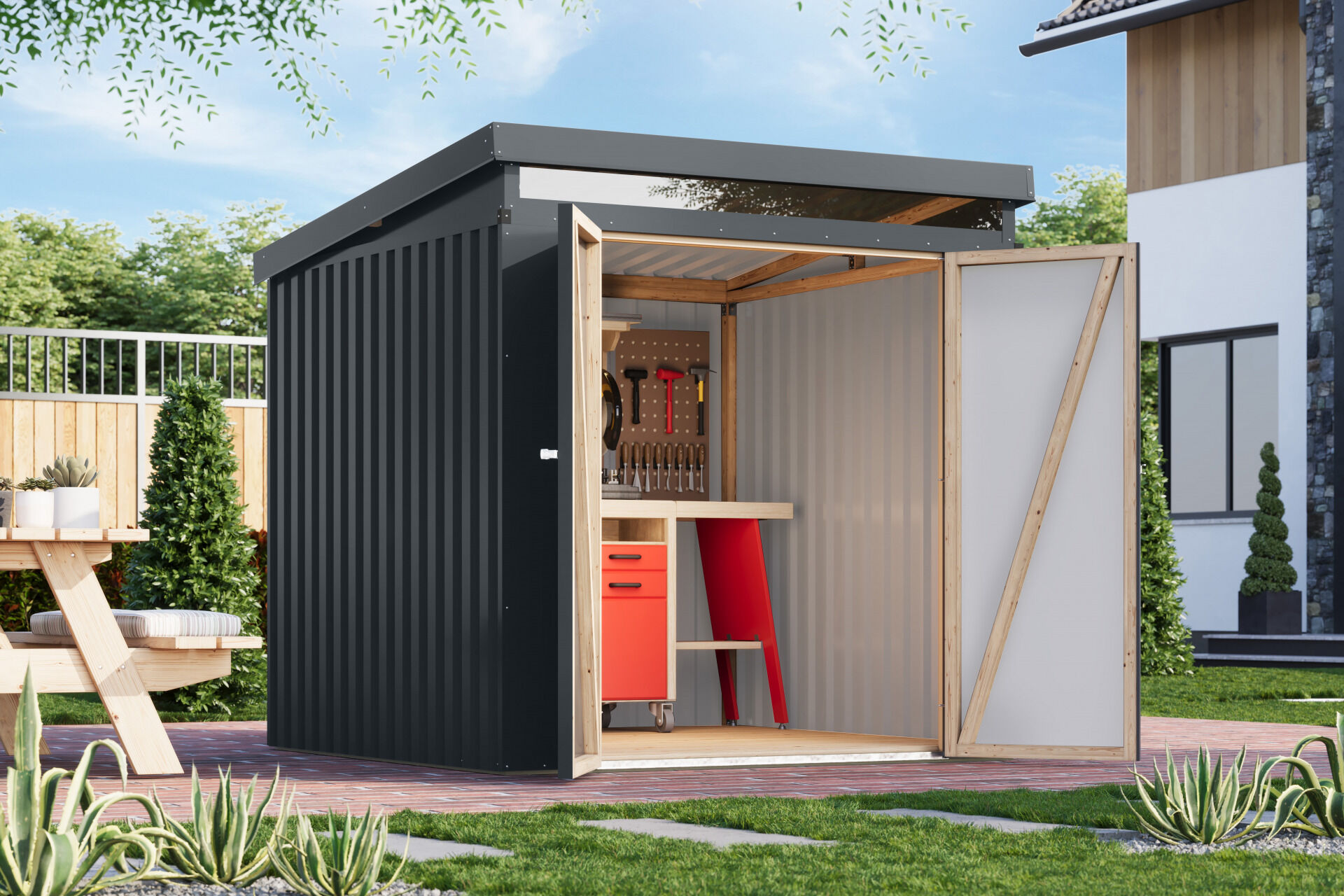 Karibu Pultdach Metall Gartenhaus Iridium 2, graualuminium