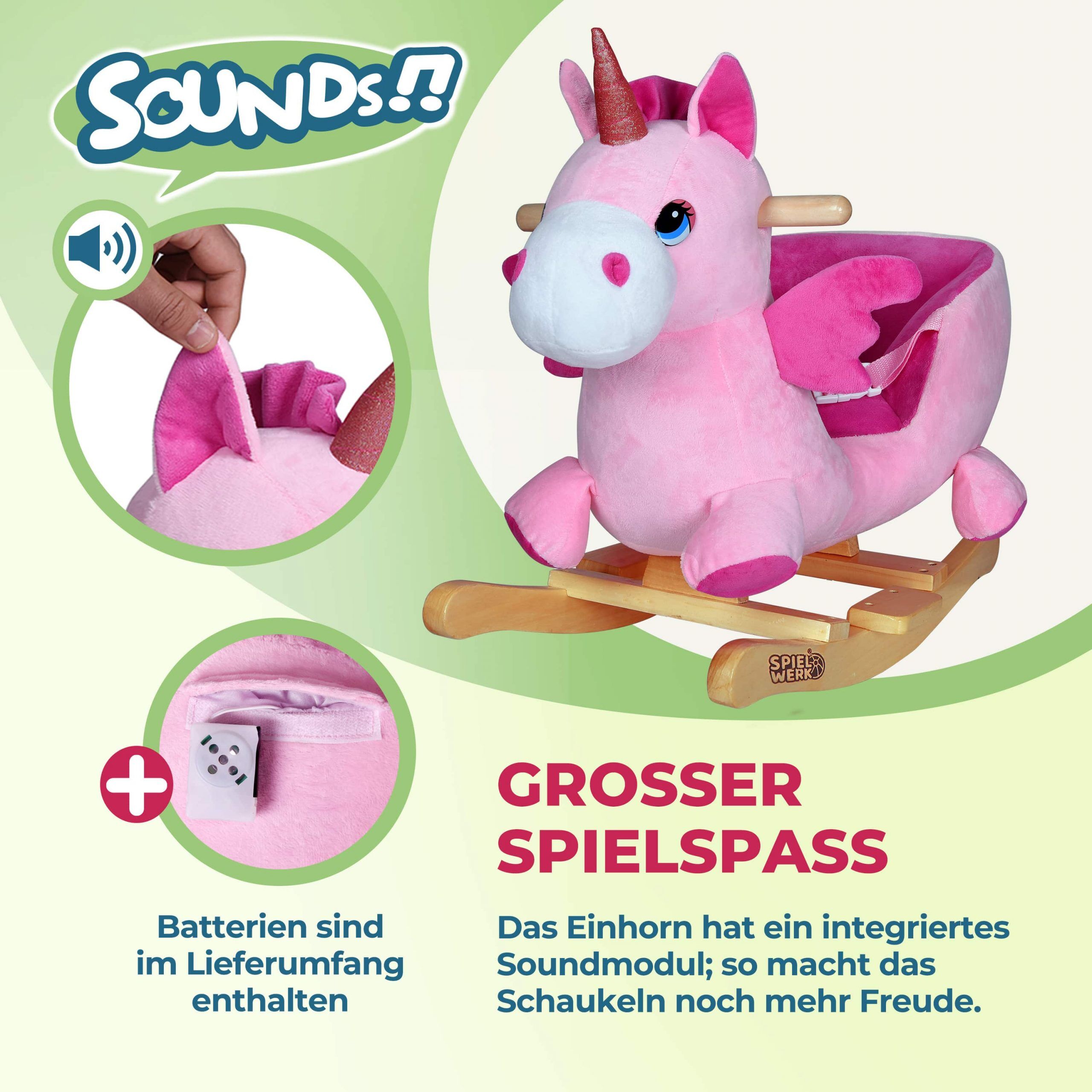 Schaukeltier Einhorn Rosa mit Sicherheitsgurt
