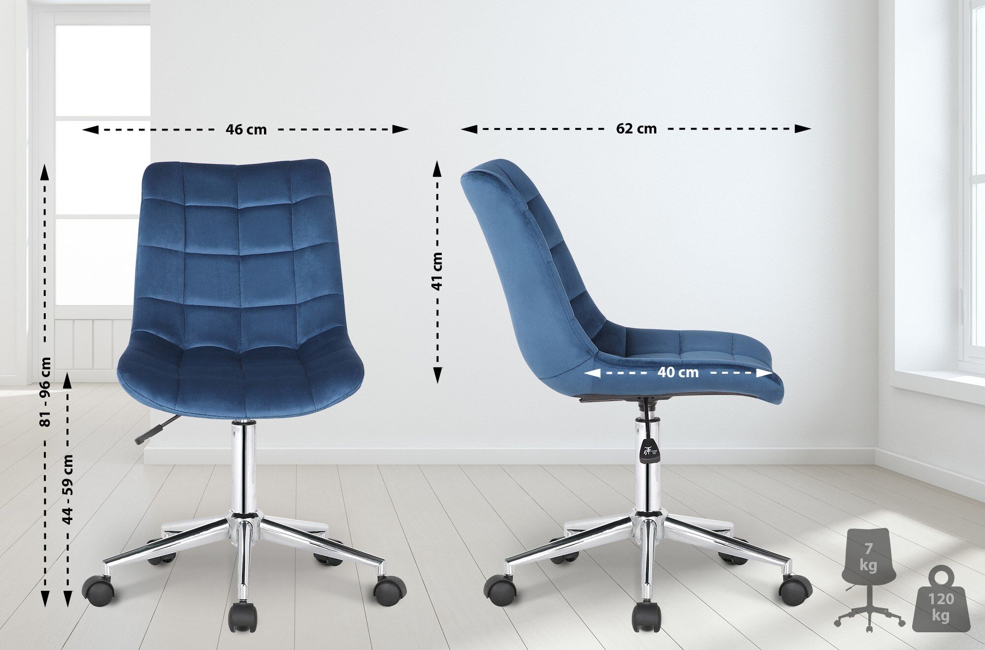 Bürostuhl Medford Samt, blau