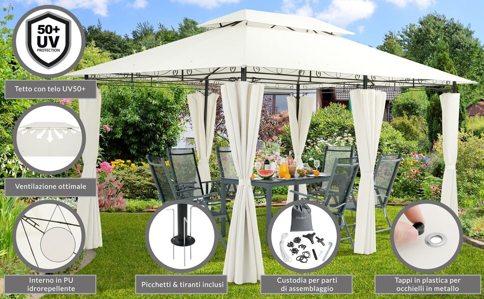 Pavillon Topas Creme 3x4m UV-Schutz 50+