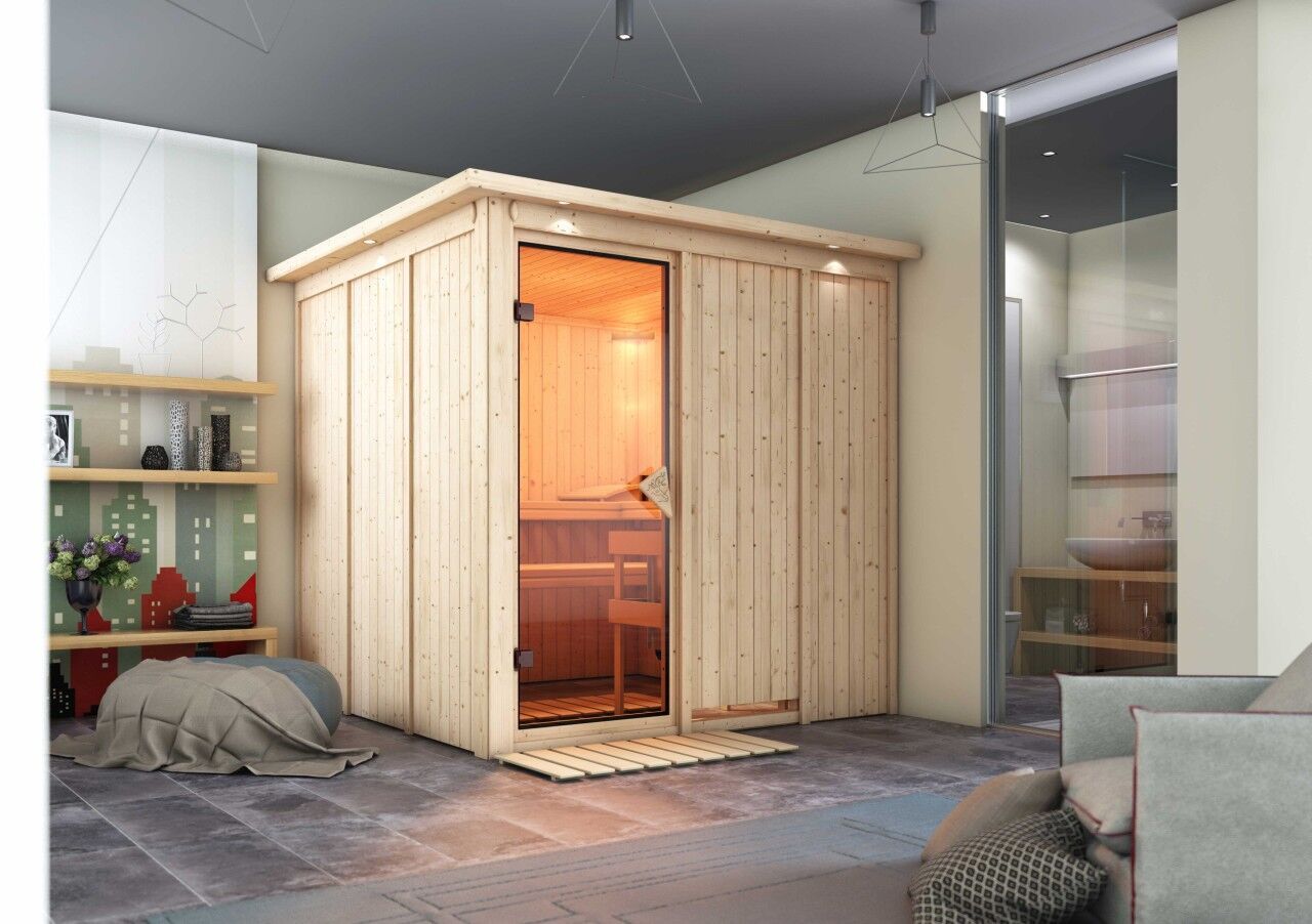 Karibu Systemsauna Rodin, ohne Ofen, ohne Beleuchtung, ohne Dachkranz