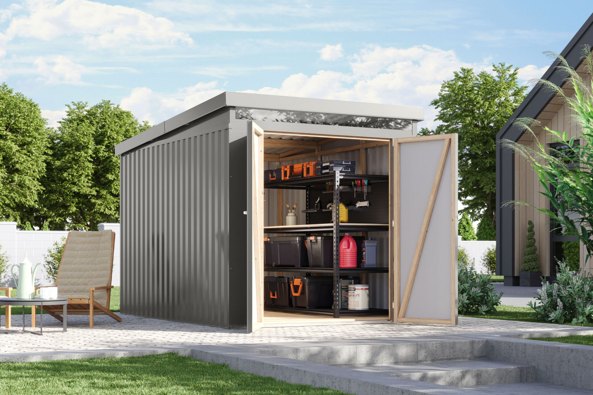 Karibu Pultdach Metall Gartenhaus Iridium 2,5, graualuminium
