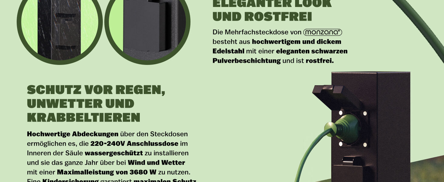 Gartensteckdose Schwarz 4er-Stecker 38x12,5x12,5cm