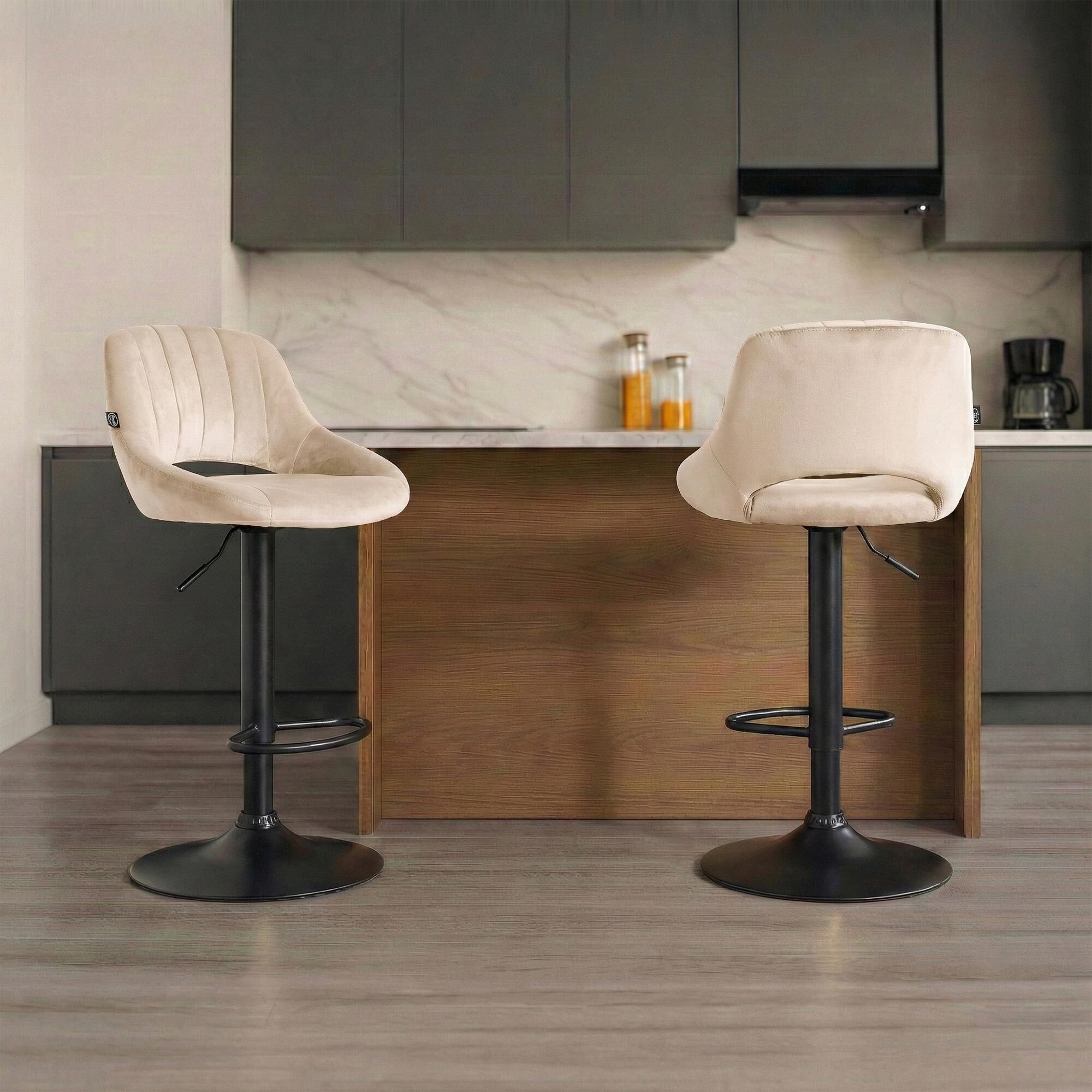 Barhocker Milet Samt schwarz, creme