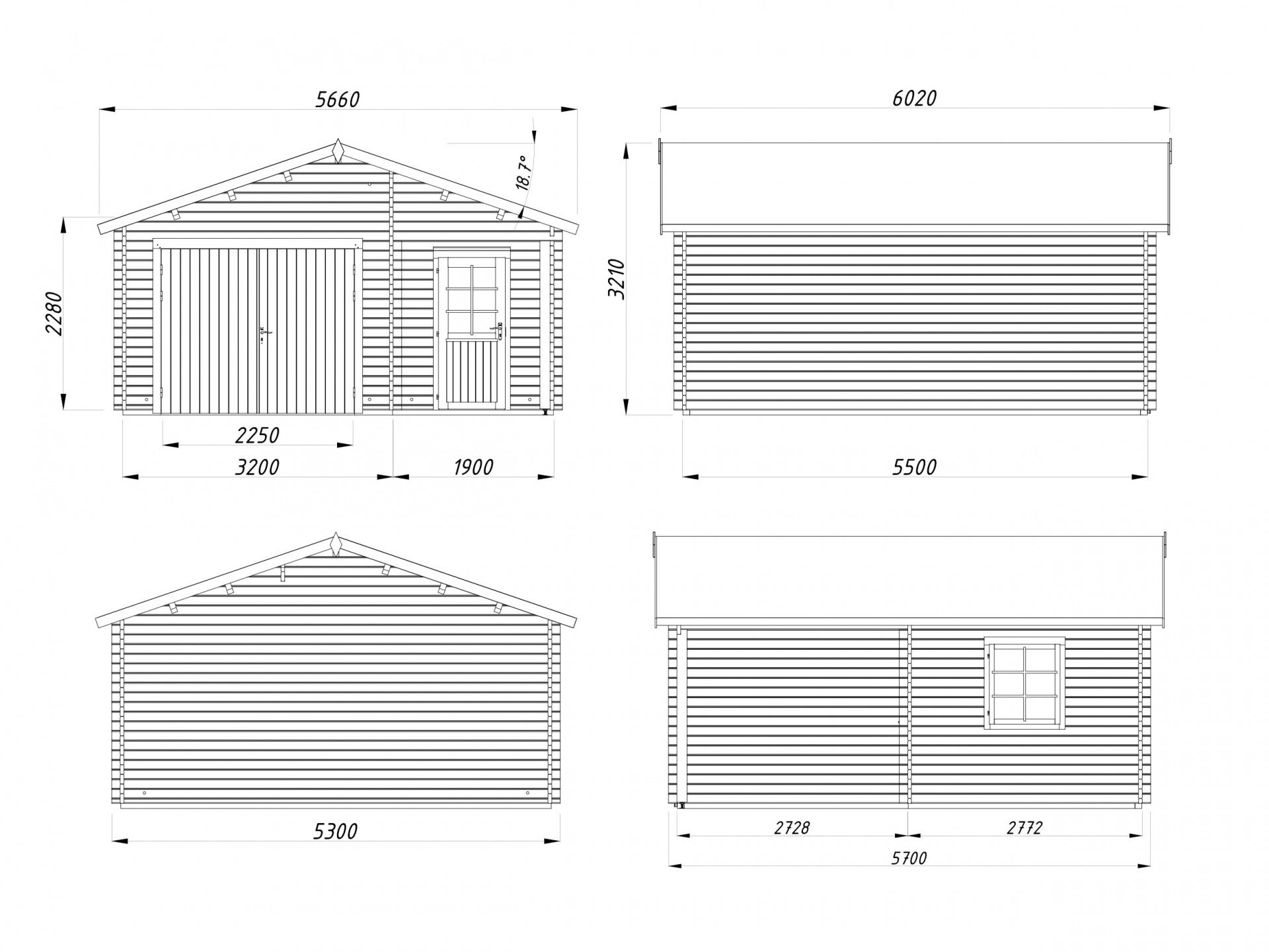 Palmako Holzgarage Roger 21,9+5,2 m² mit Holztor
