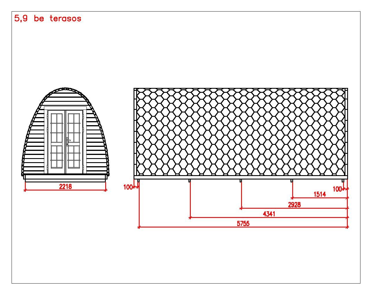 Camping Pod Helsinki 240x590, montiert