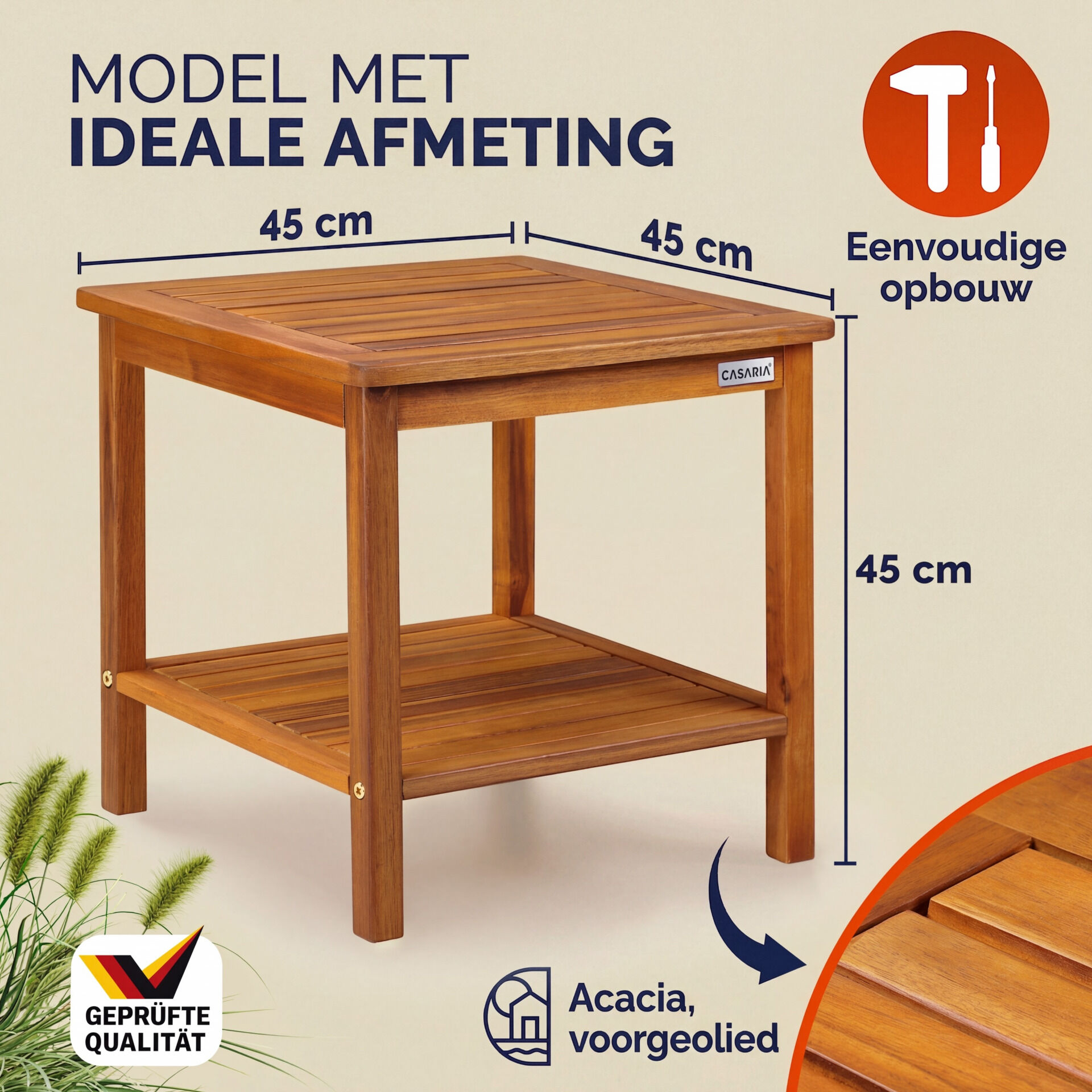 Gartentisch Beistelltisch Akazienholz 45x45x45cm robust bis 80kg 2 Ablagen