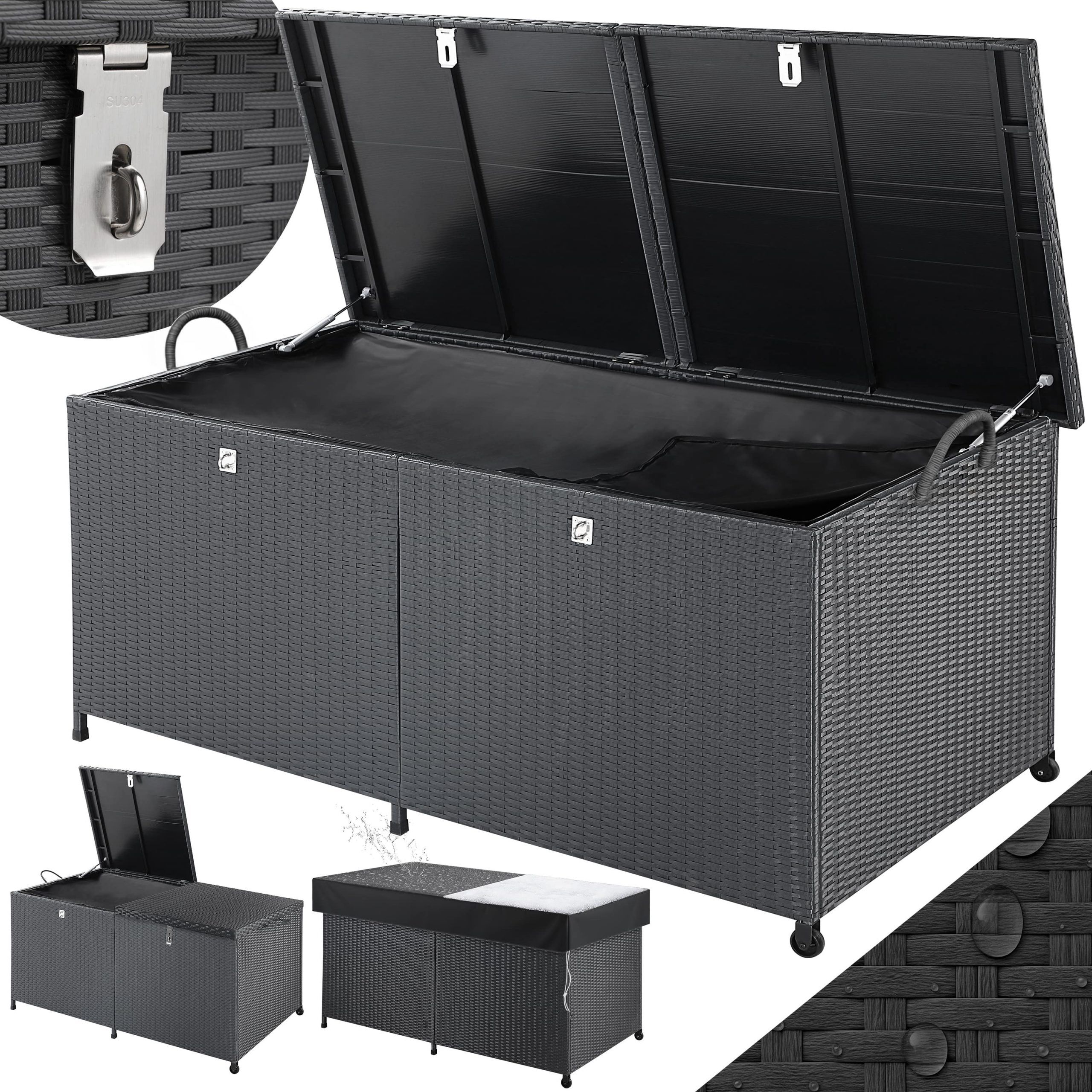 Gartenbox Polyrattan 625L wetterfest abschließbar mit Rollen