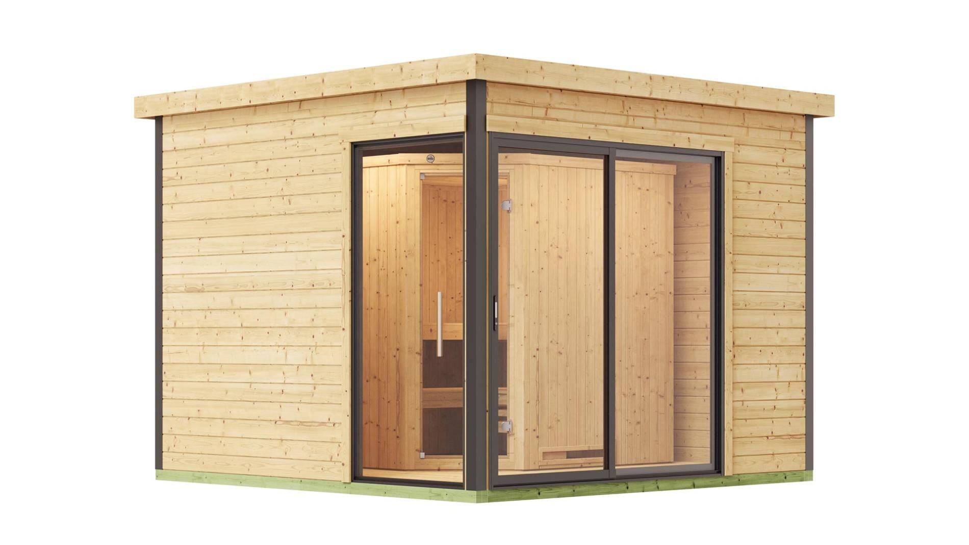 Design-Saunahaus SH 412, Natur, 9,0 kW Ofen Klassik Kompakt int. Steuerung Steine & Kabel, ohne Beleuchtung