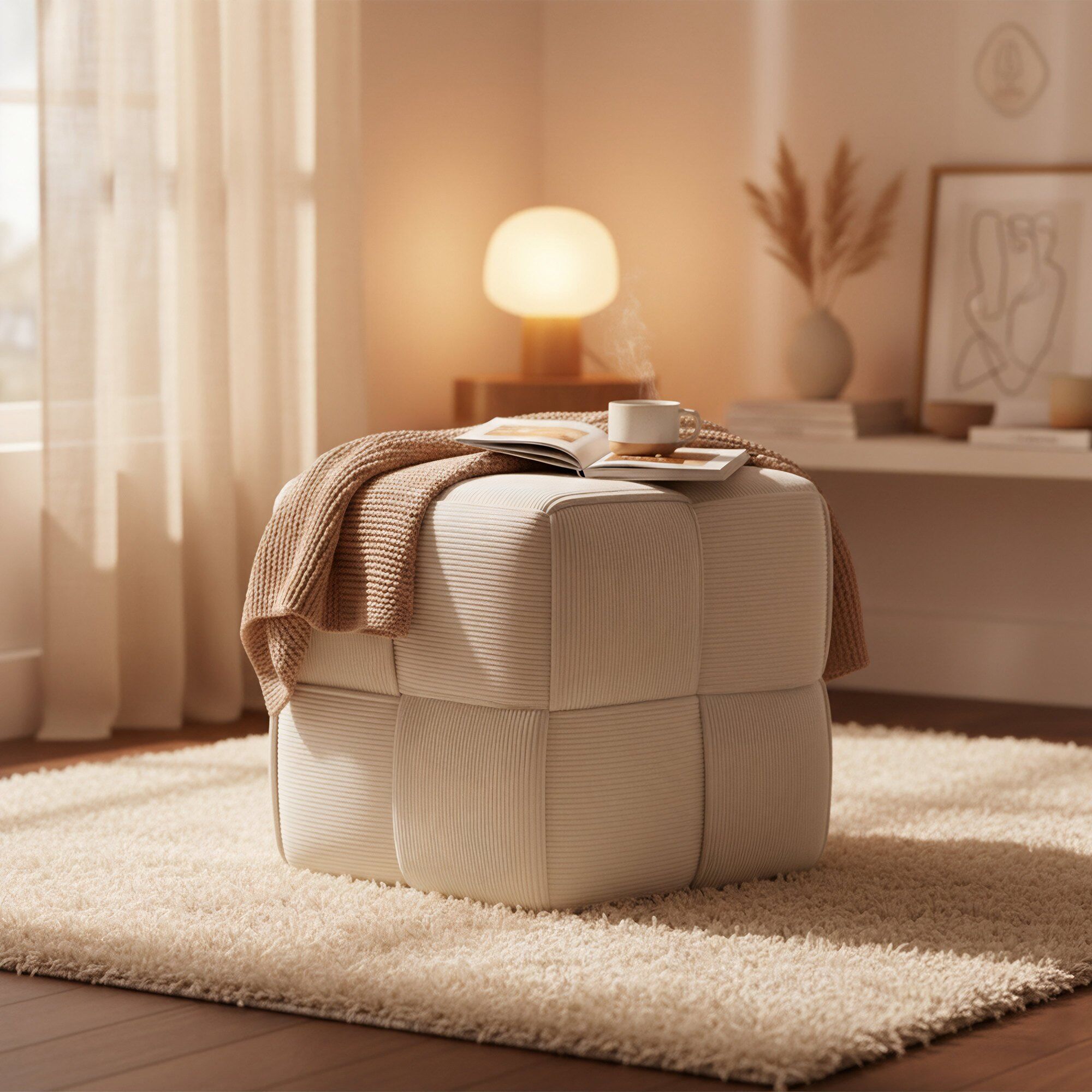 Sitzhocker Forinta Cord, creme