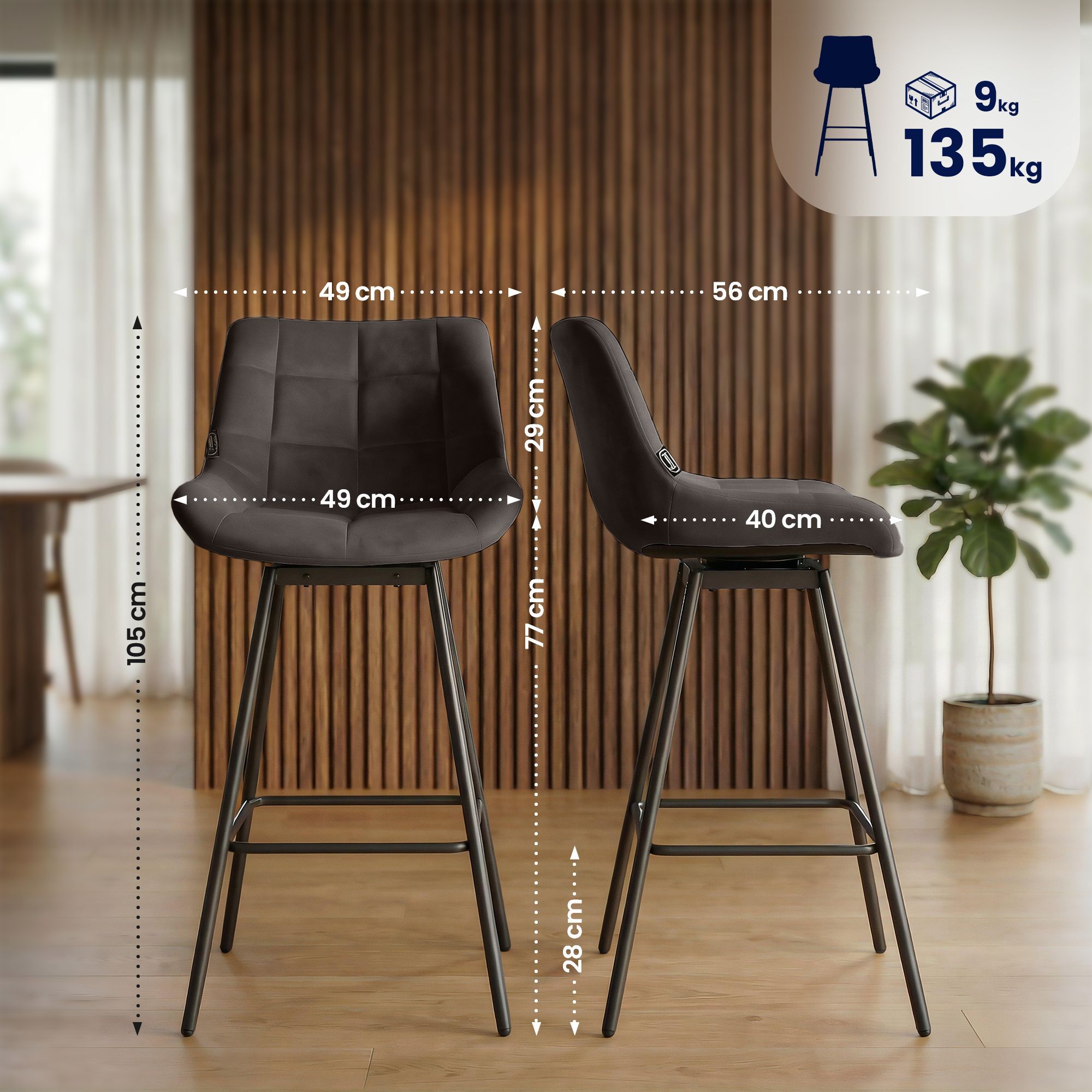4er Set Barhocker Weston Schwenkbar Samt, braun