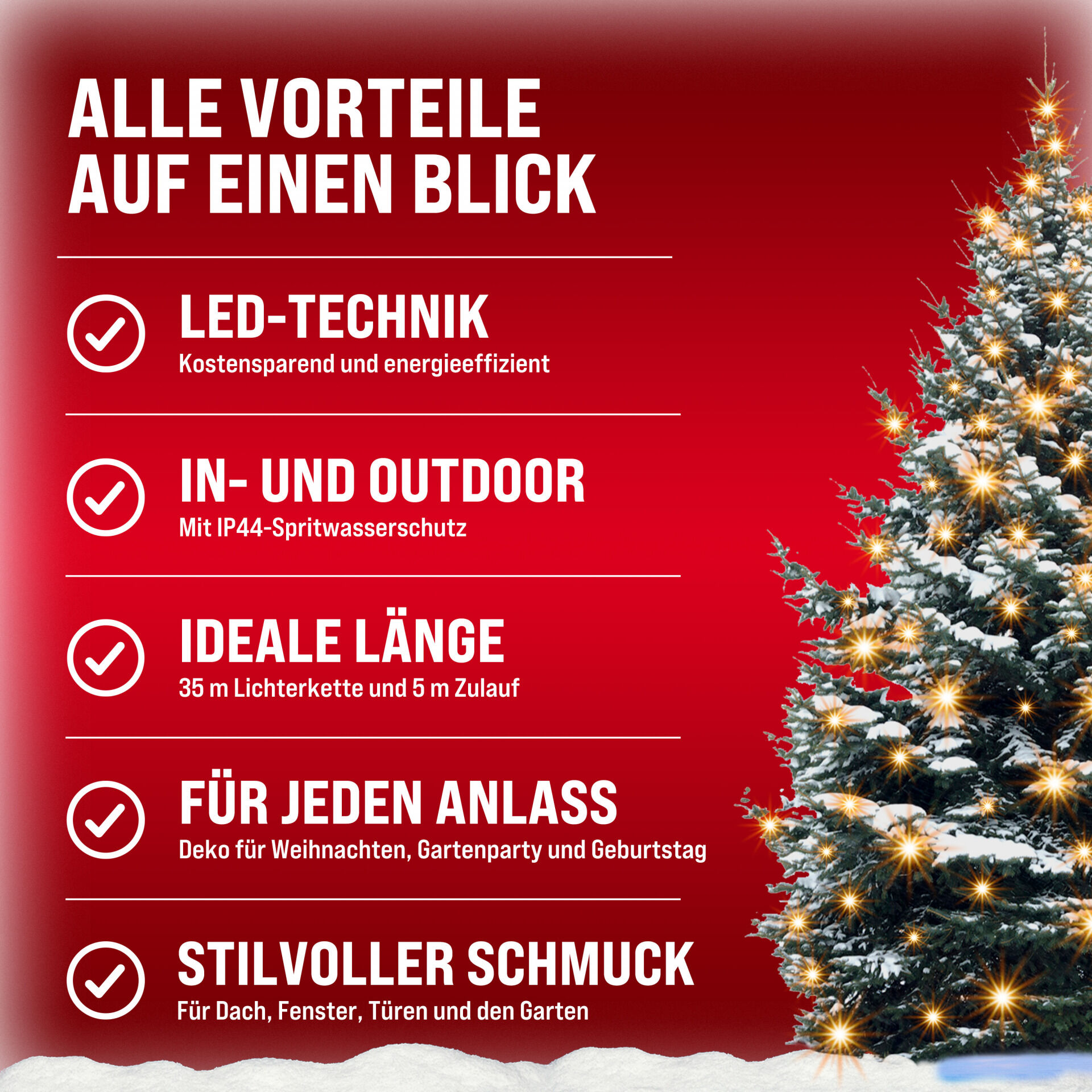 Lichterkette Weihnachten Warmweiß 40m transparent