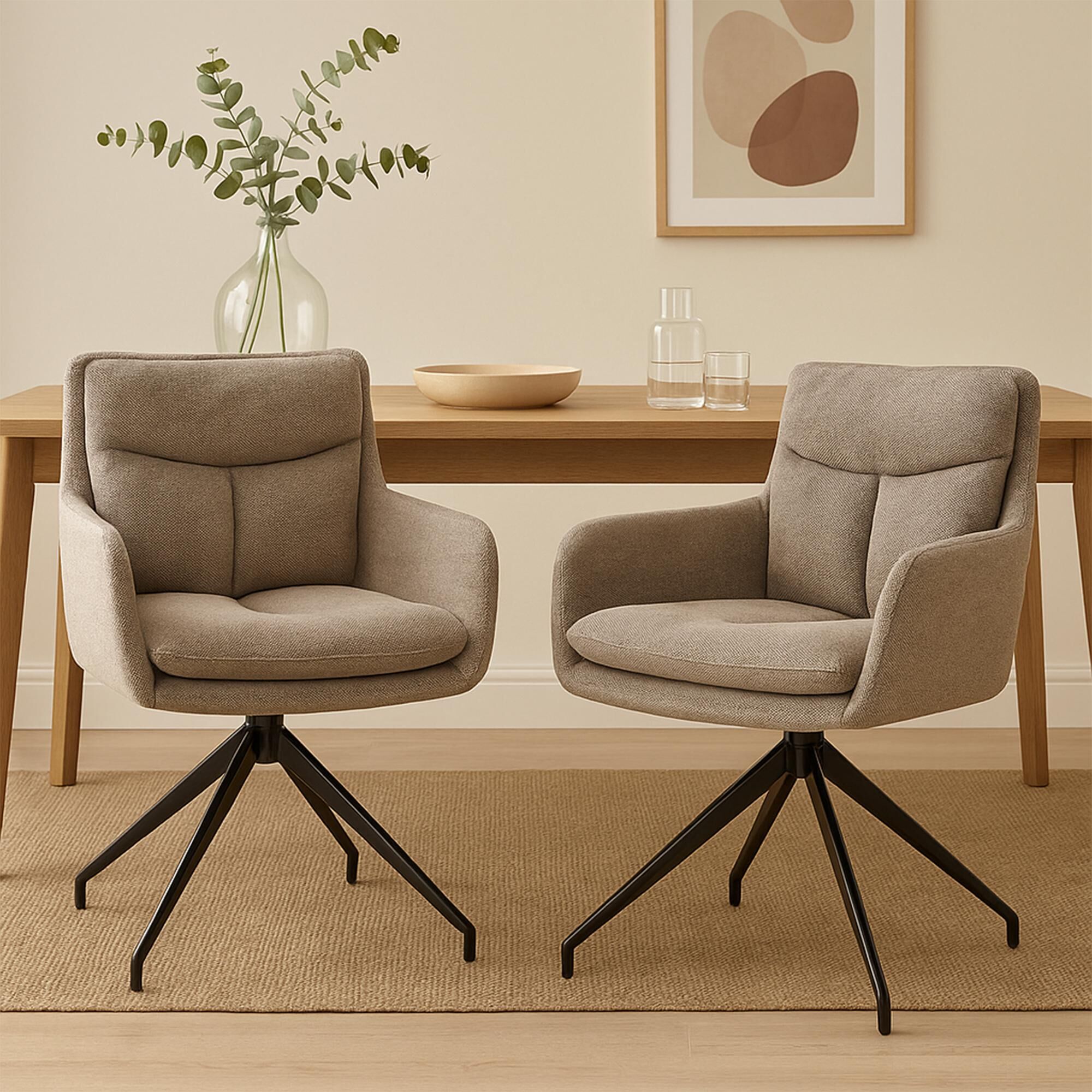 2er Set Esszimmerstuhl Somers Stoff, taupe