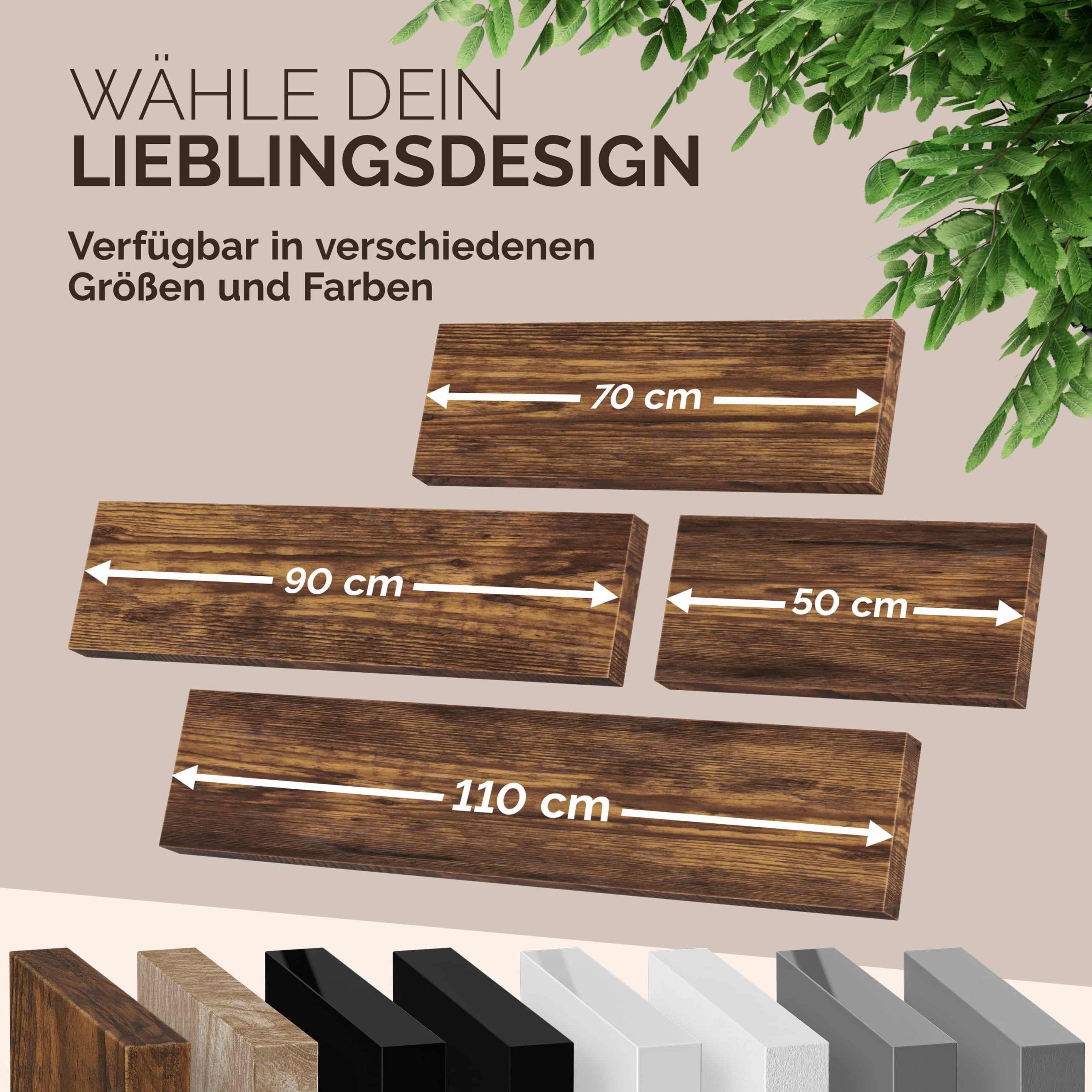 Wandregal Schweberegal 70cm Eiche dunkel + Halterung