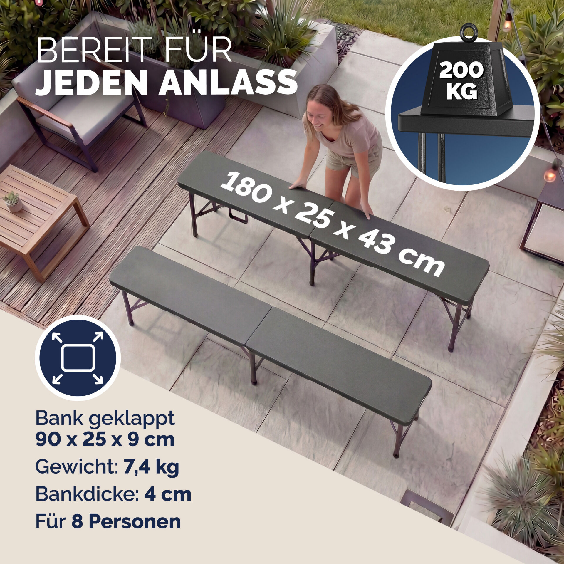 Bierbank 2er-Set Anthrazit Kunststoff 180cm