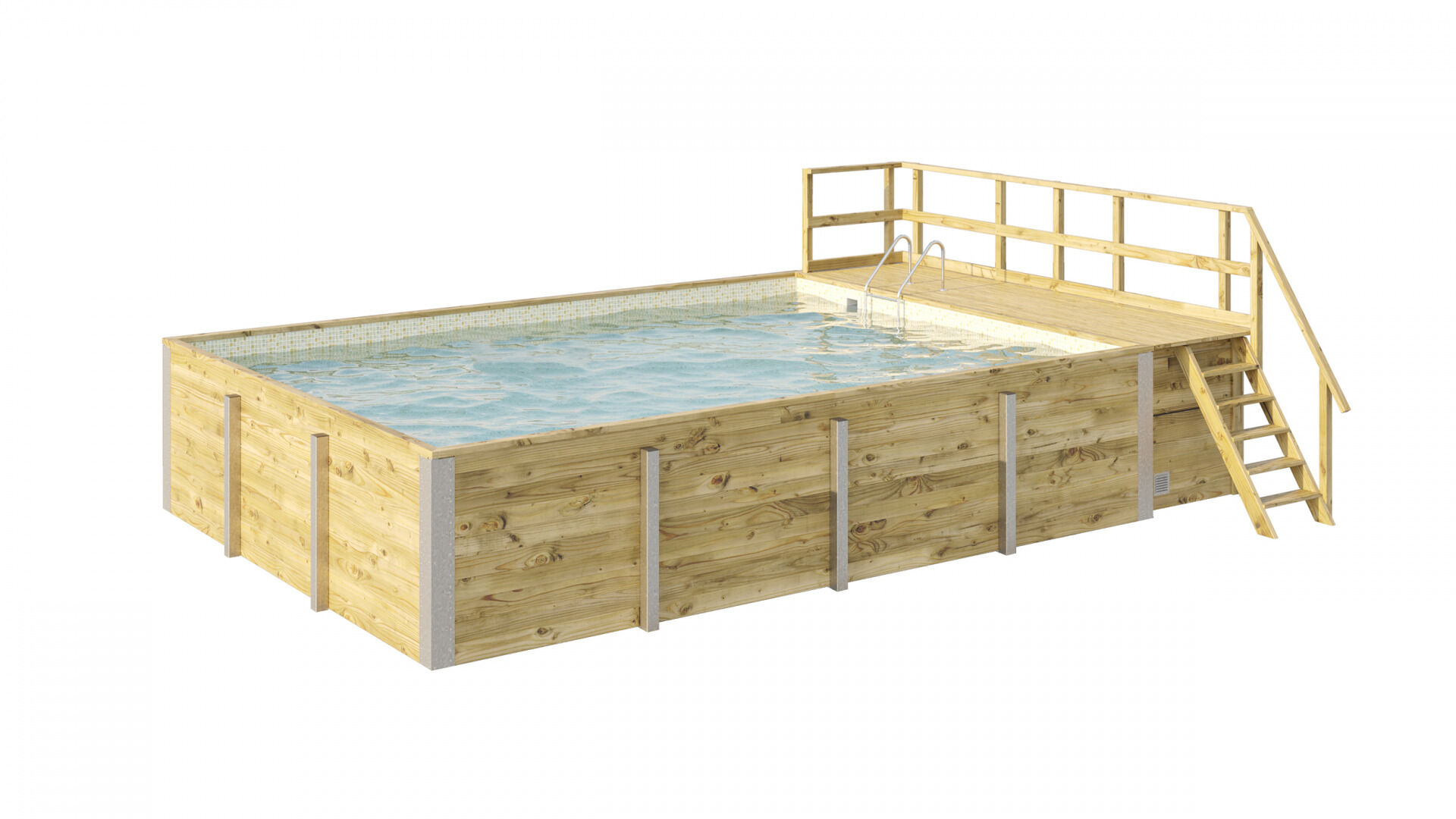 weka Massivholzpool 595 Gr. 2, Folie Sand/Mosaic, inkl. Technikraum/Sonnendeck und Sandfilteranlage, 10 Metallstützen