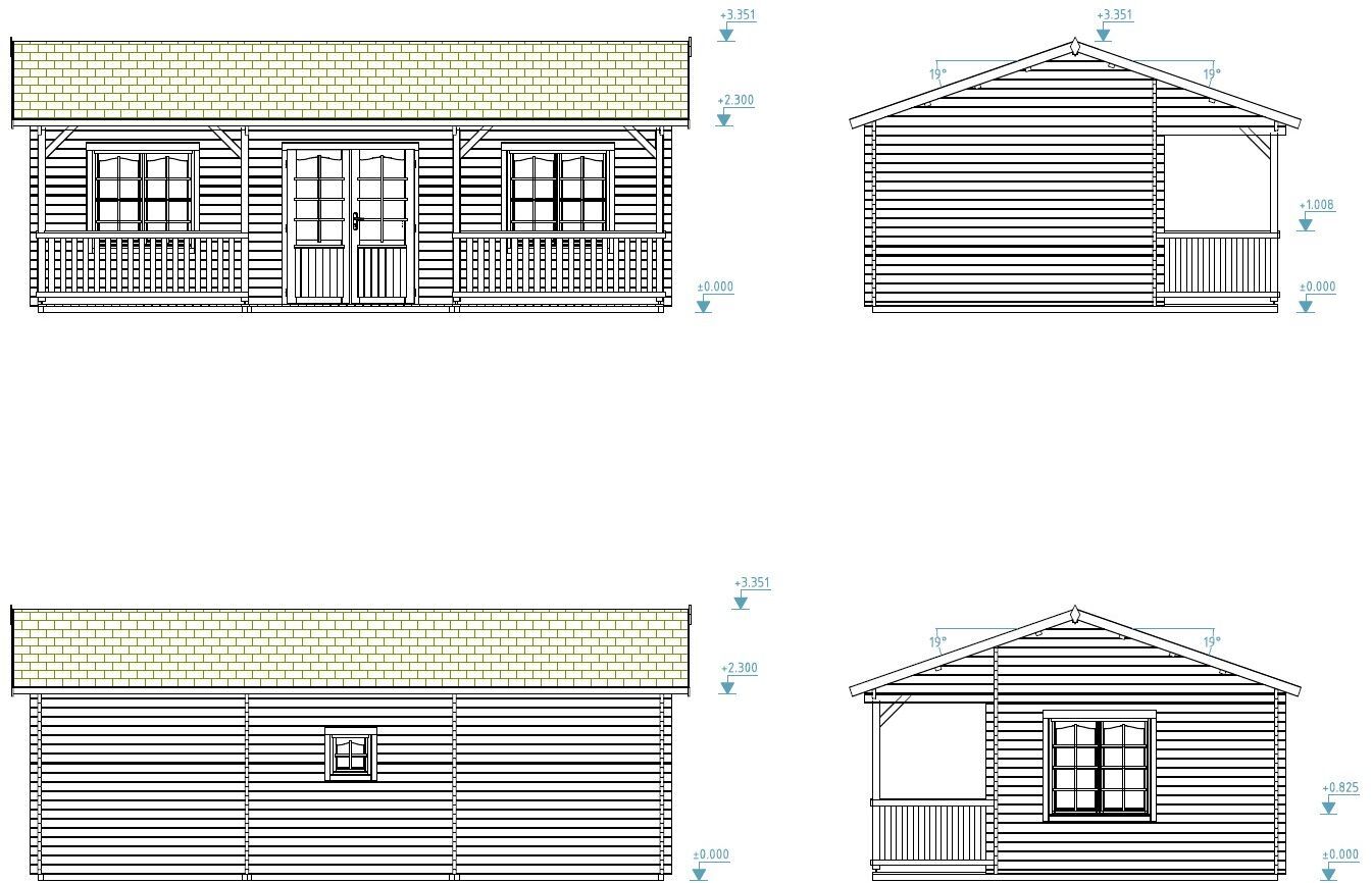 Zeichnung Palmako Ferienhaus Sandra 25,6+11,1 m²