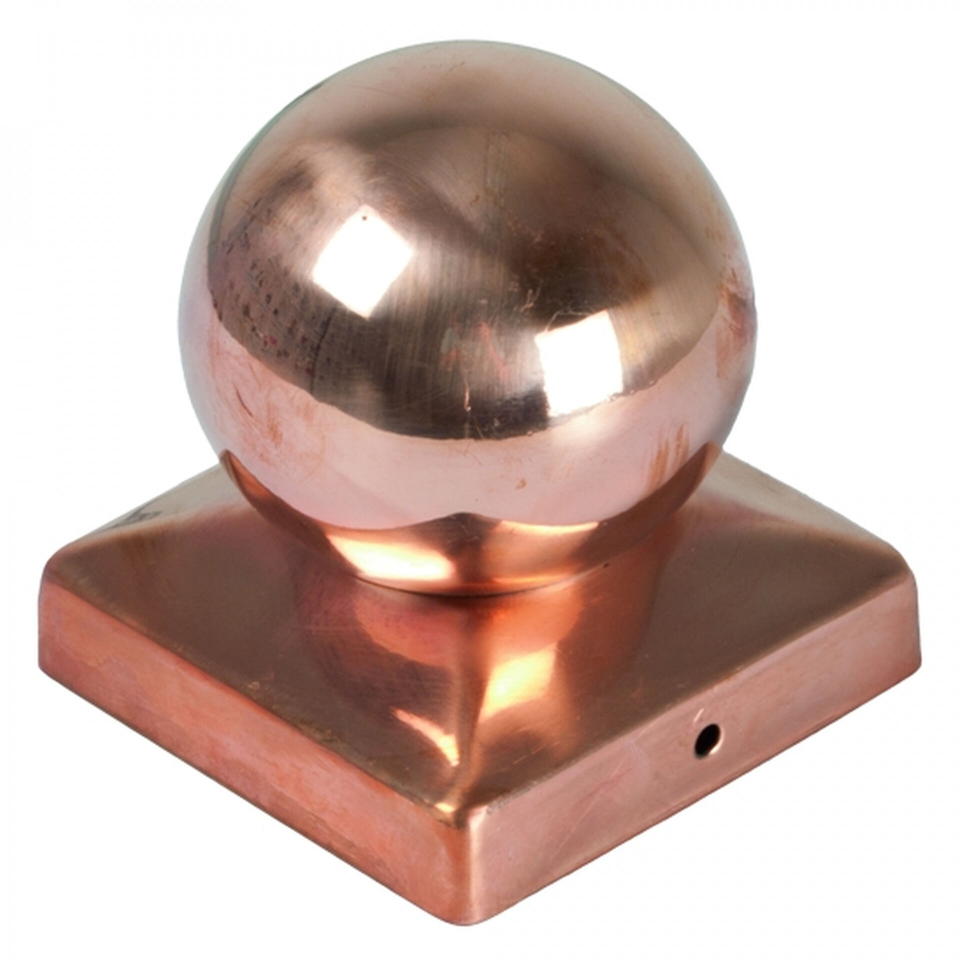 Pfostenabdeckung aus Metall 9 x 9 cm, Kugel Kupfer