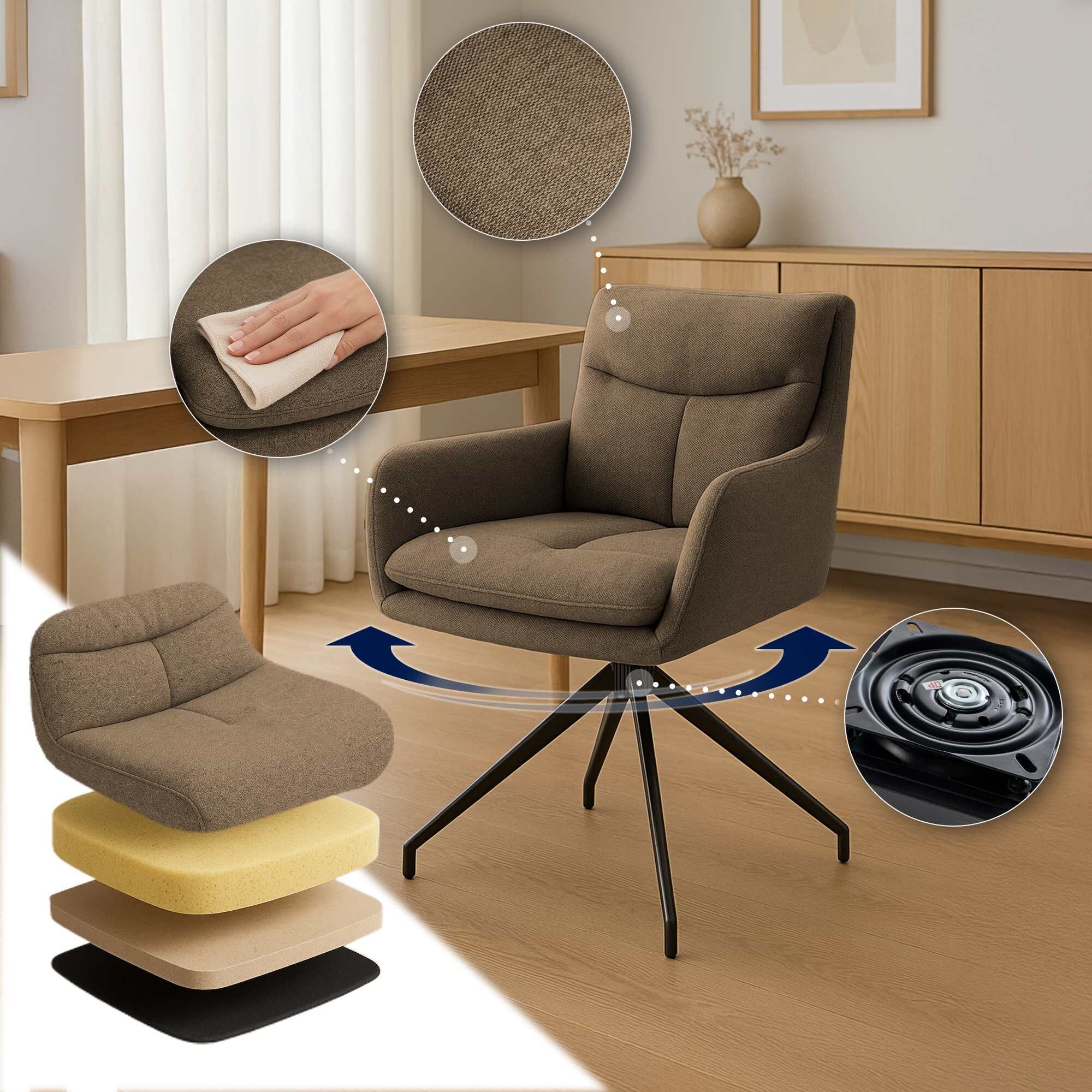 2er Set Esszimmerstuhl Somers Stoff, braun