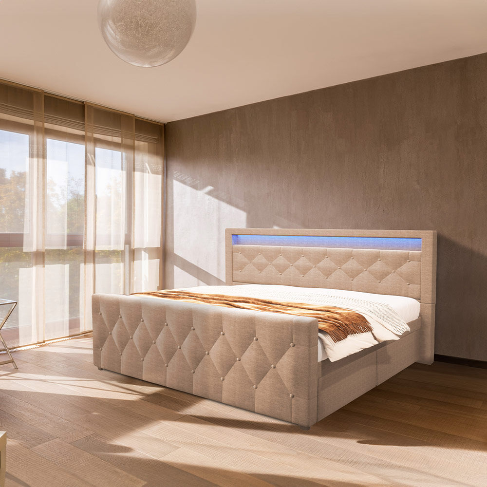 Polsterbett inkl. Matratze und Topper VELARA - 180 x 200 cm Beige