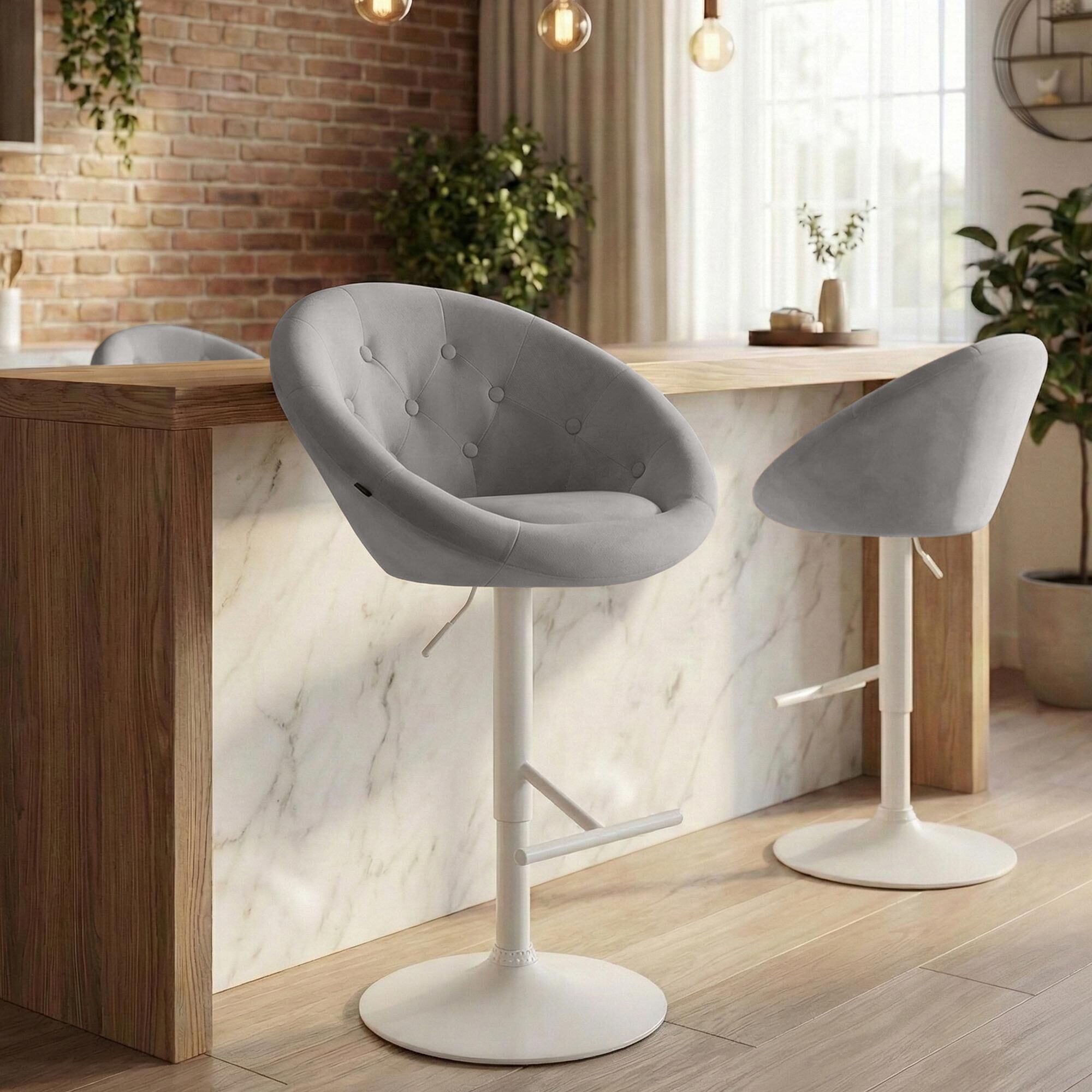 Barhocker London Samt weiß, grau