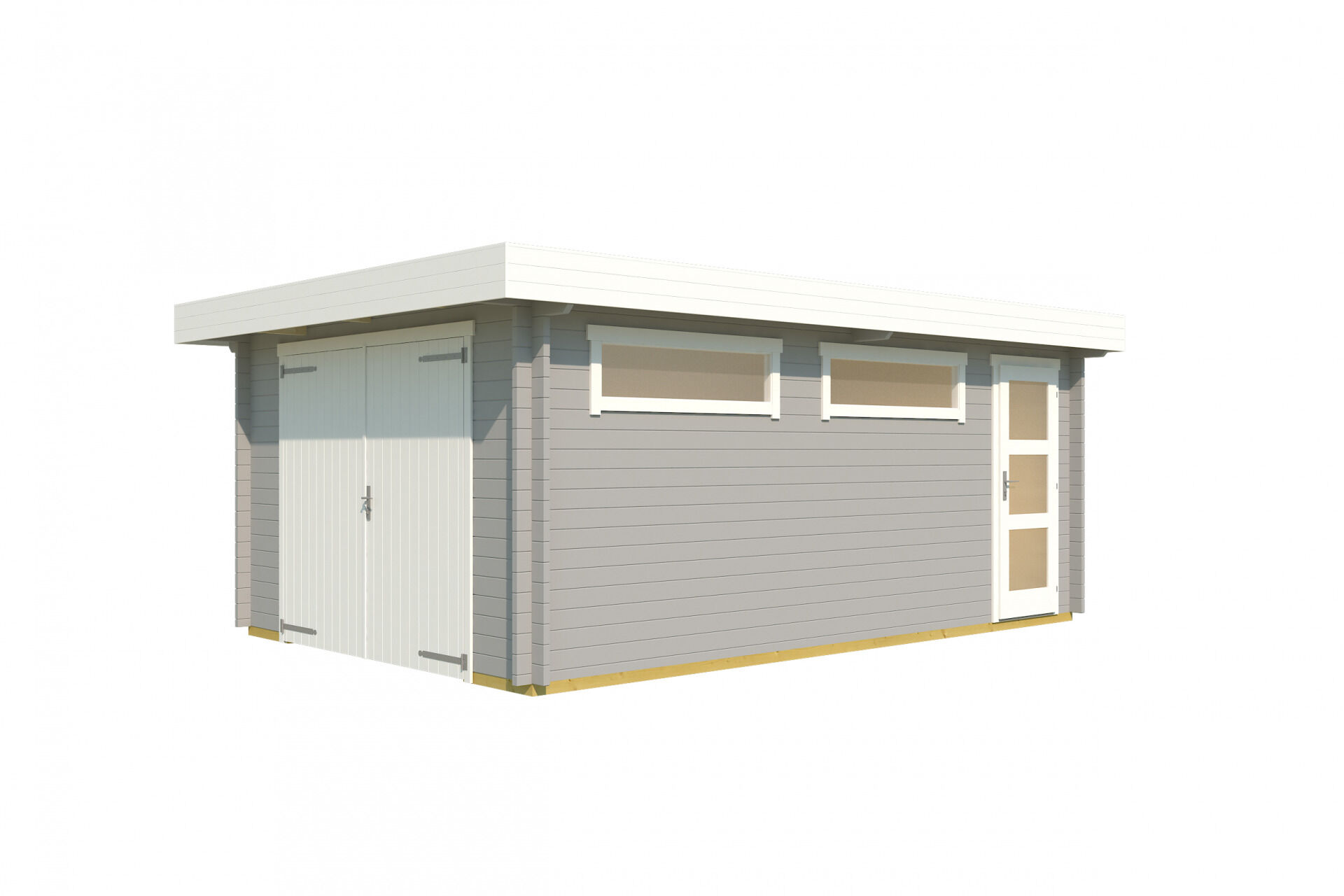 Einzelgarage 441, hellgrau 44 mm, mit Holztor, 2 Fenster, 1 Zusatztür