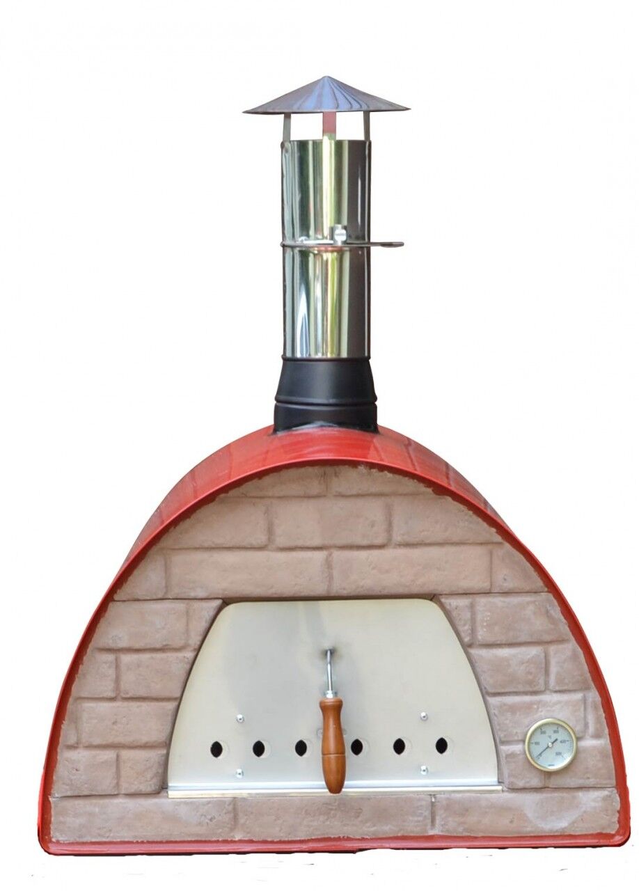 Mobiler Steinofen Maximus rot inkl. Kaminrohr und Regenhut aus Feueraluminium