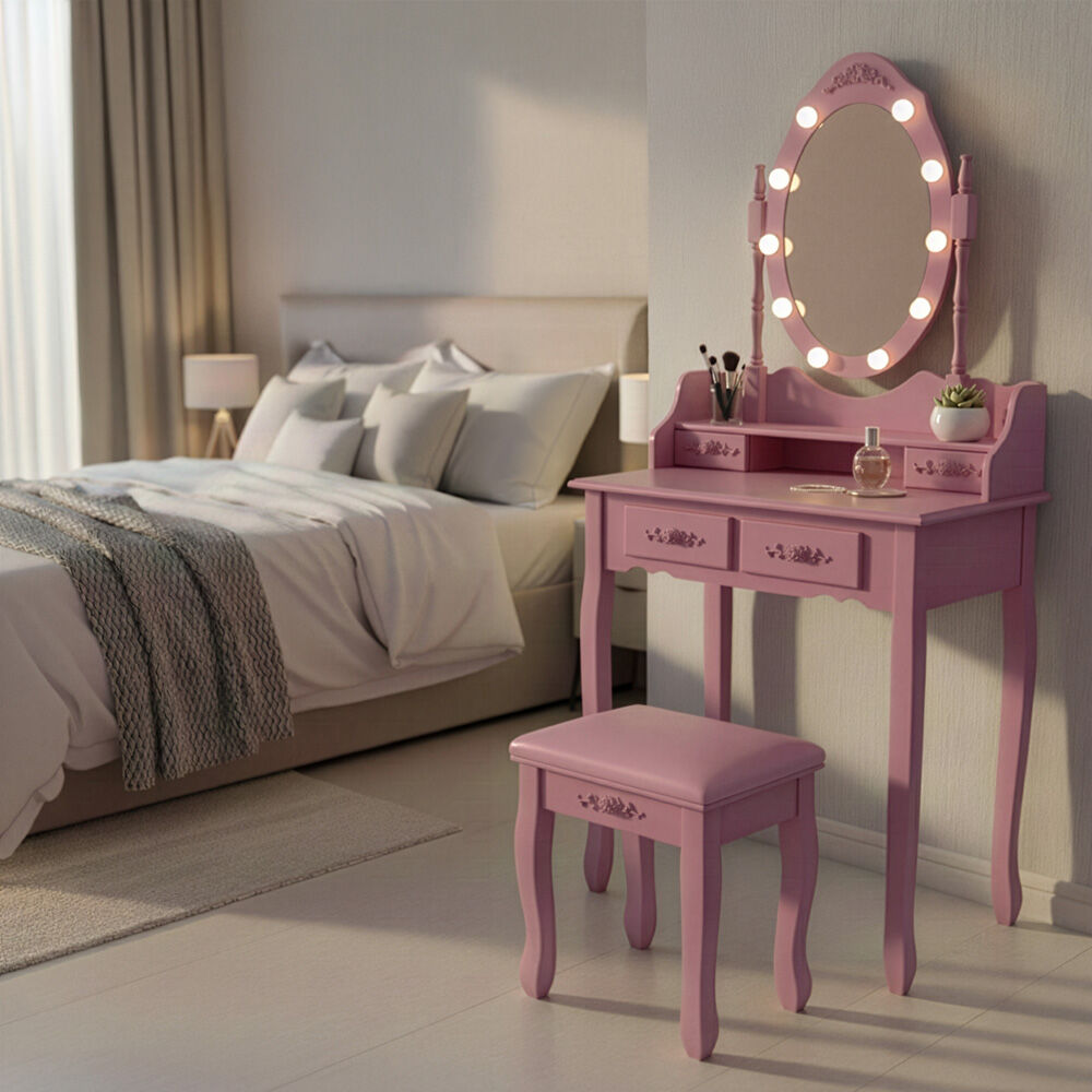 Schminktisch mit Spiegel und LED-Beleuchtung ROSY Rosa
