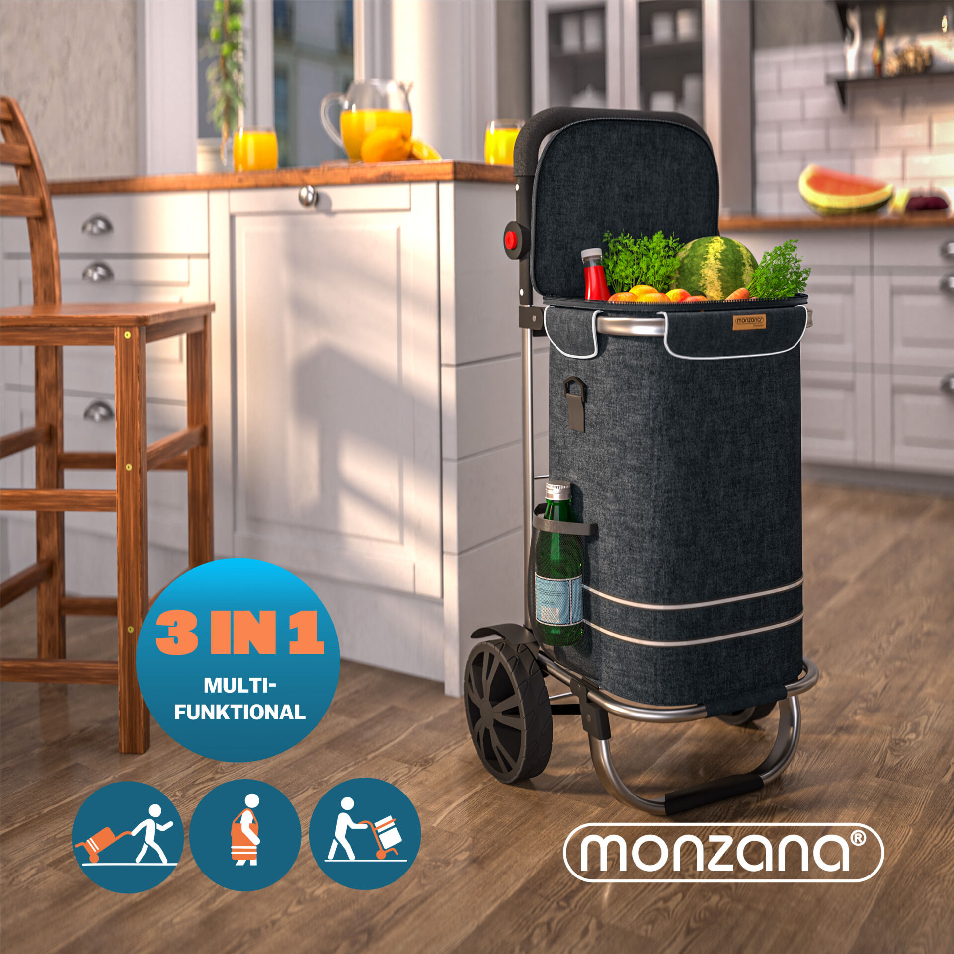 Einkaufstrolley Schwarz Alu 56L 31x24x54cm